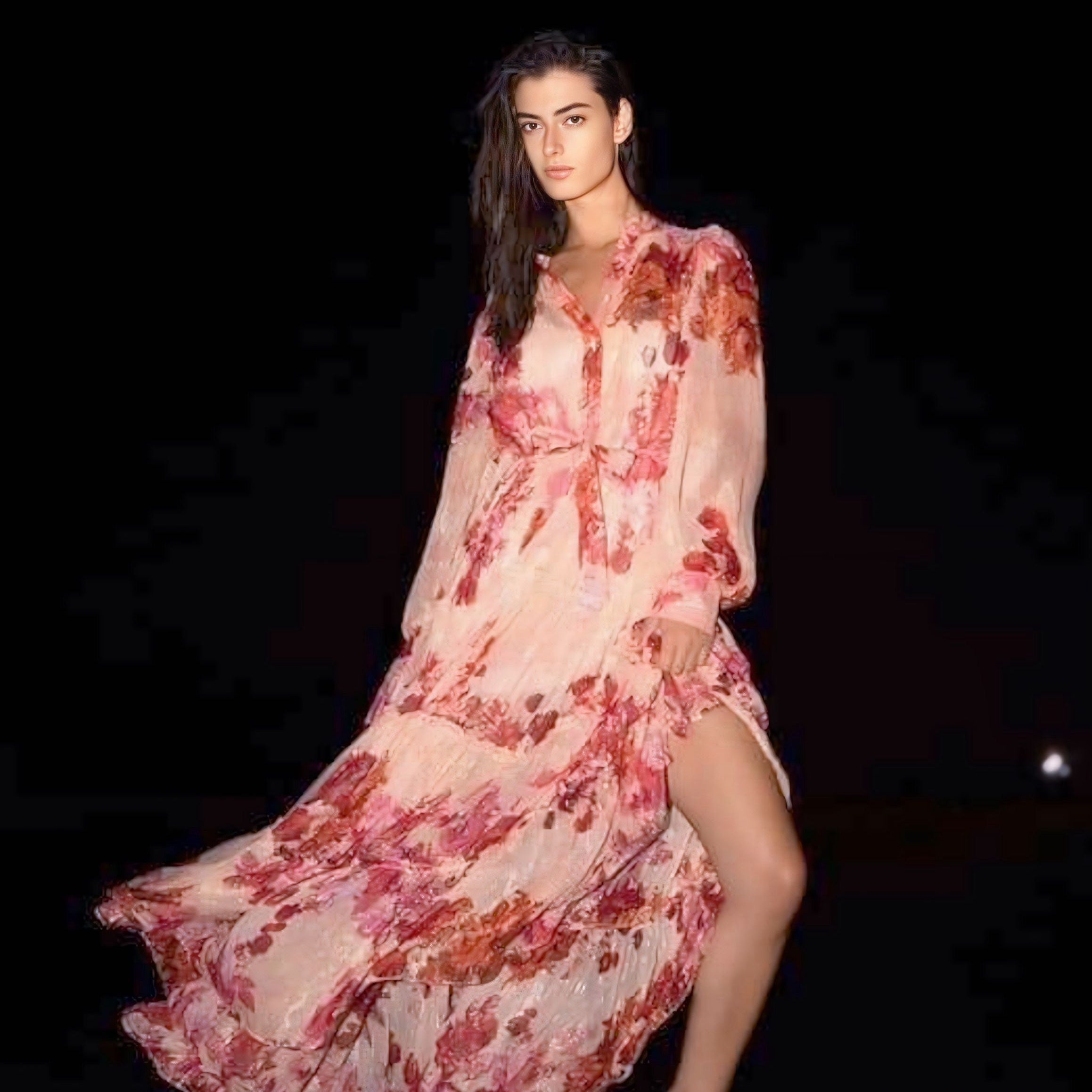 Sylvia Uzun Kollu Çiçekli Maxi Elbise