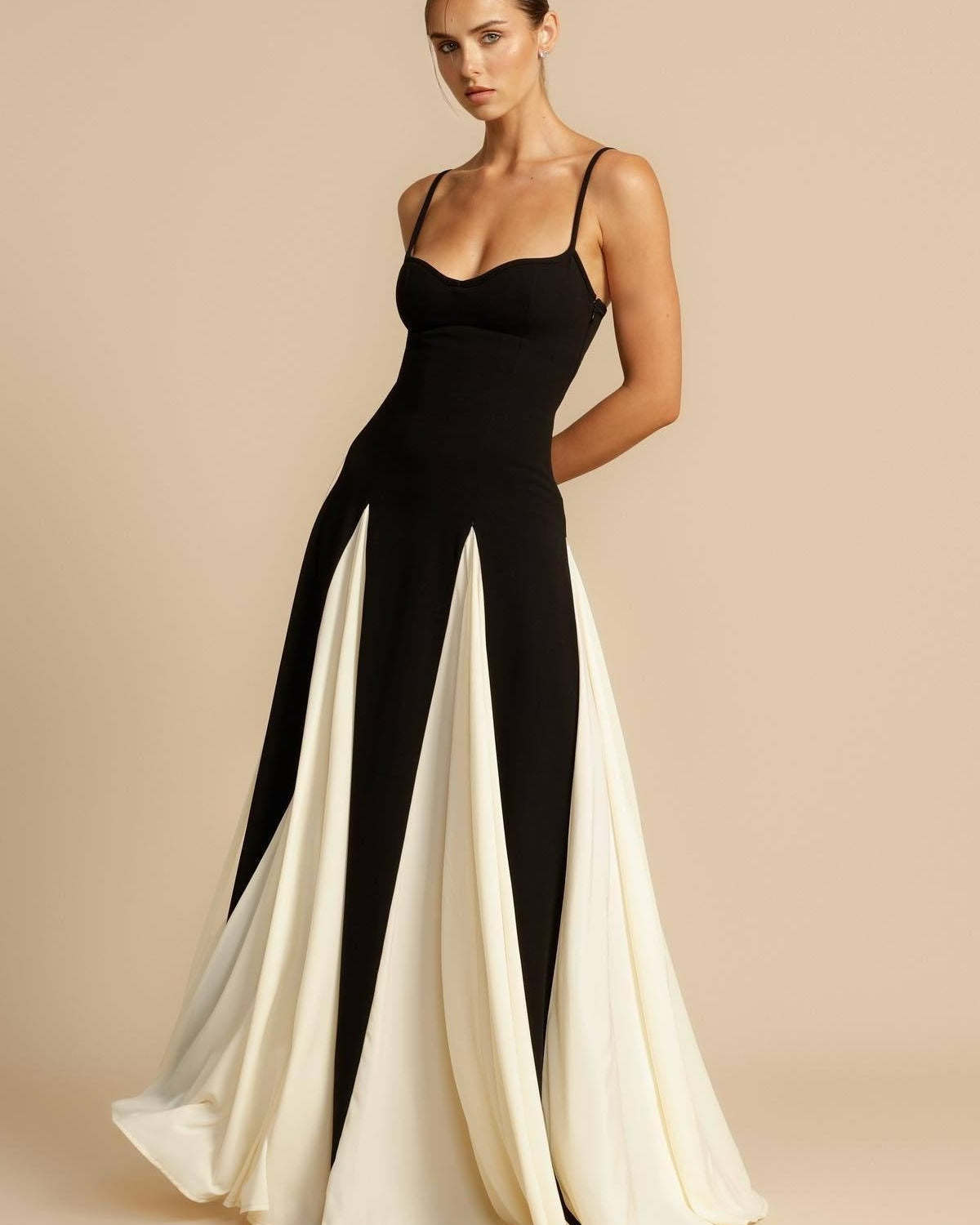 Swing Renk Bloklu Sling Maxi Elbise