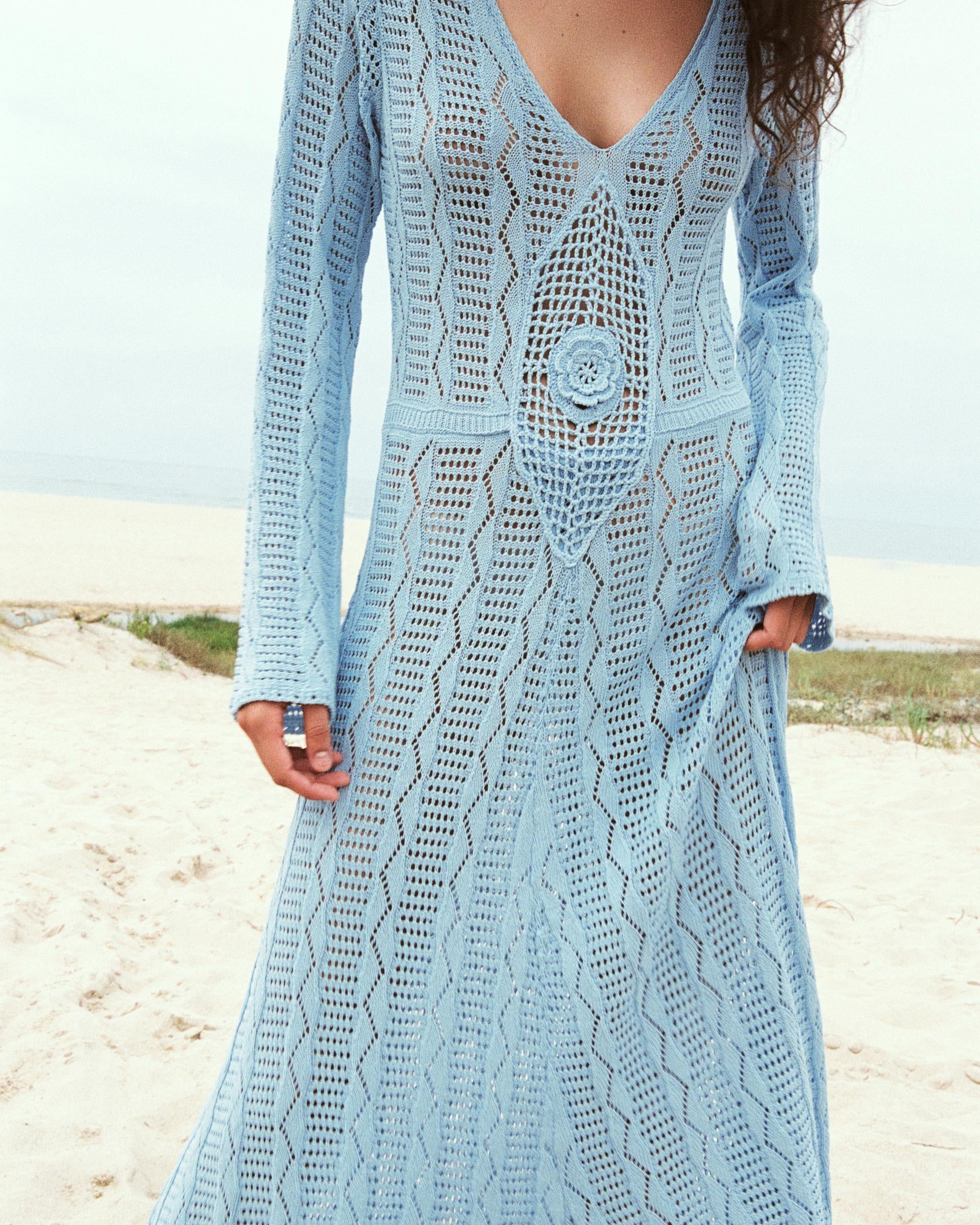 Doris V Yaka Uzun Kollu Örgü Maxi Elbise