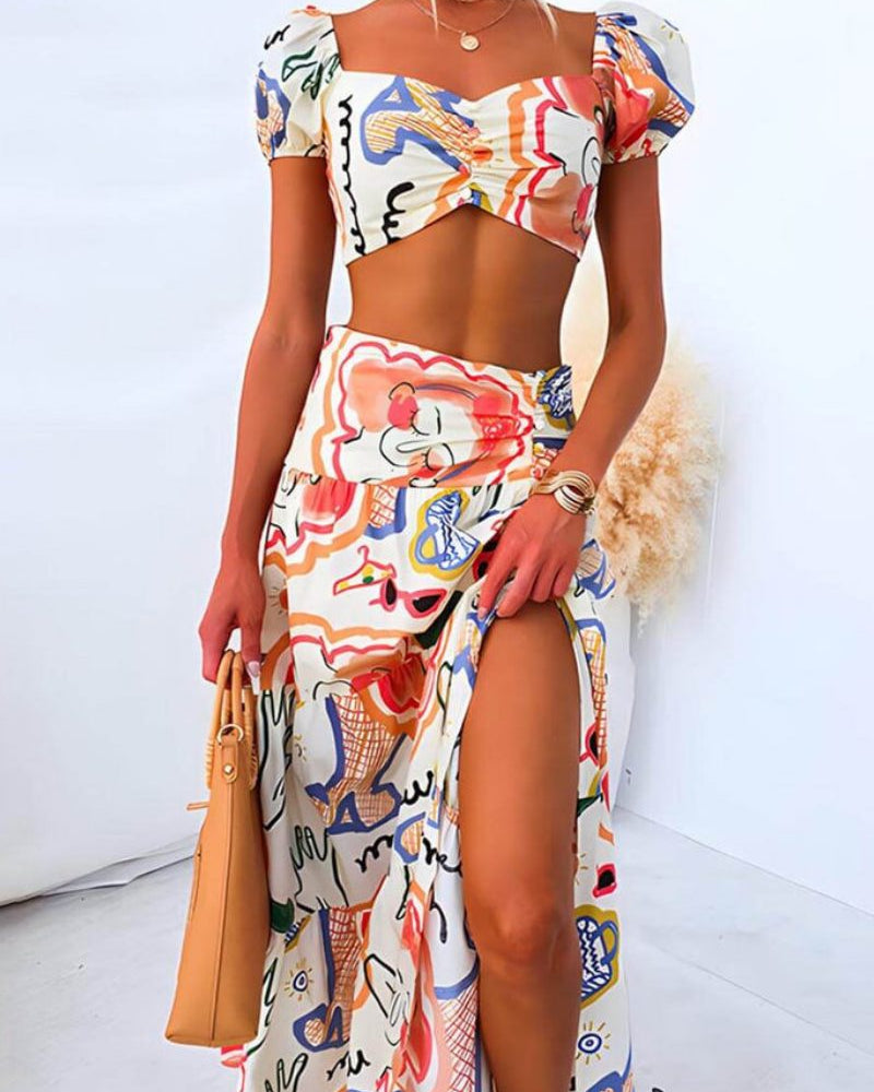 Yaz Baskılı Üst ve Anvelop Etek Takım