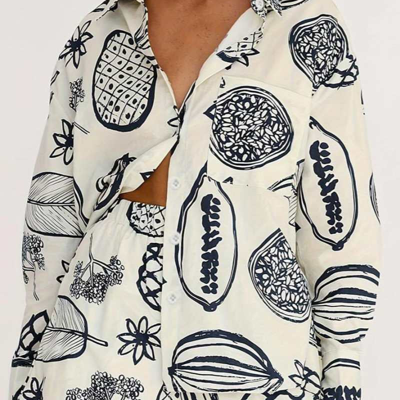 Yaz Meyve Desenli Salaş Gömlek Şort Takım