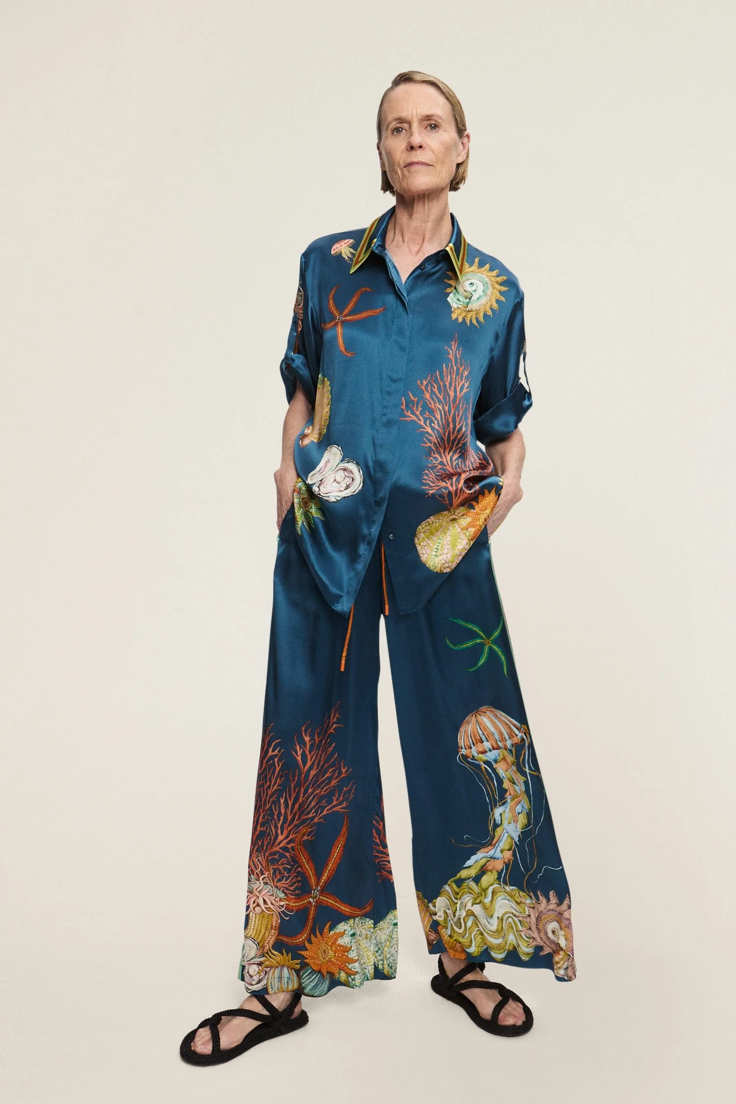 Mareblu Deniz İllüstrasyonlu Oversize Gömlek