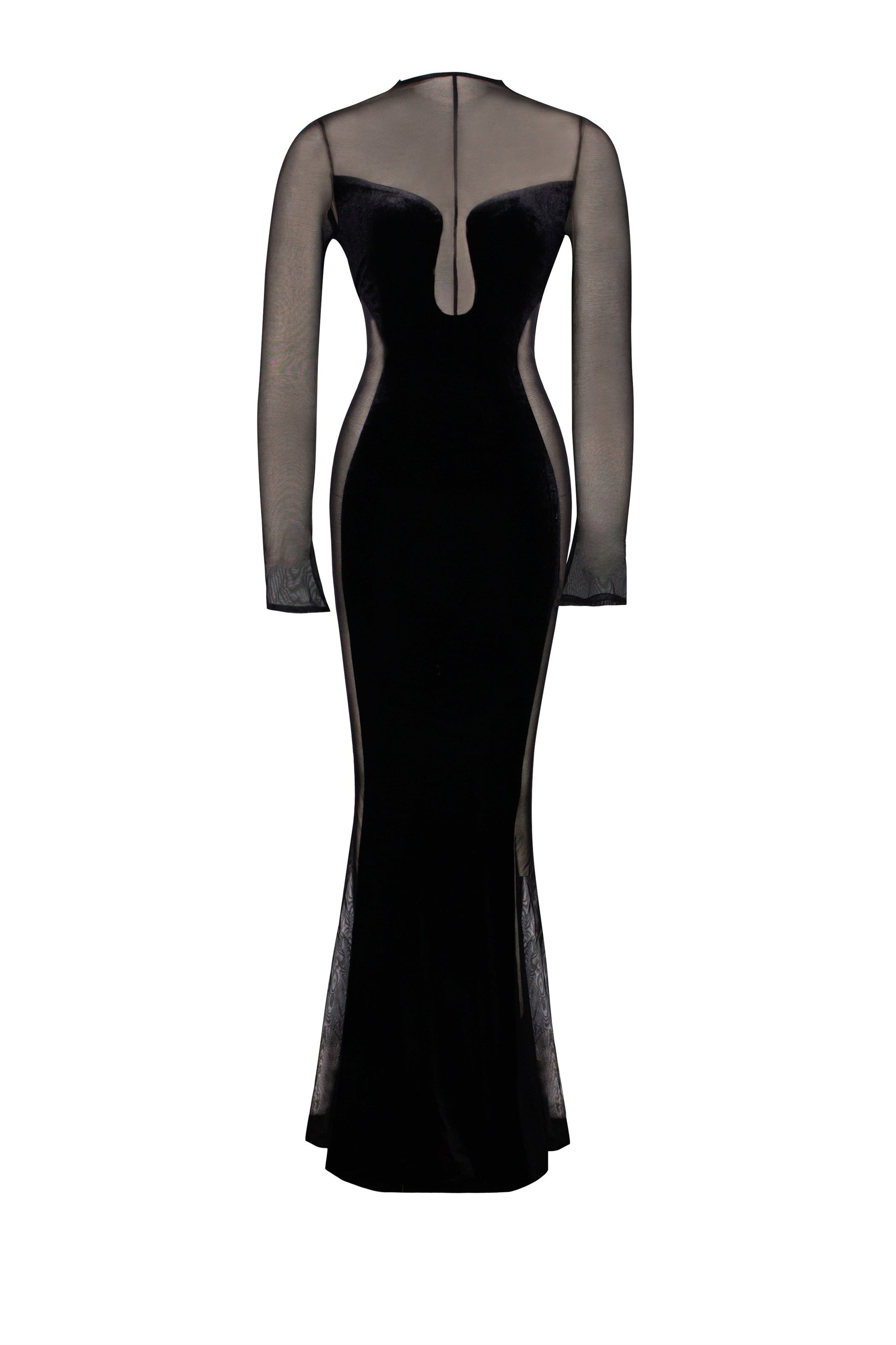 Zona Transparan Kadife Maxi Elbise