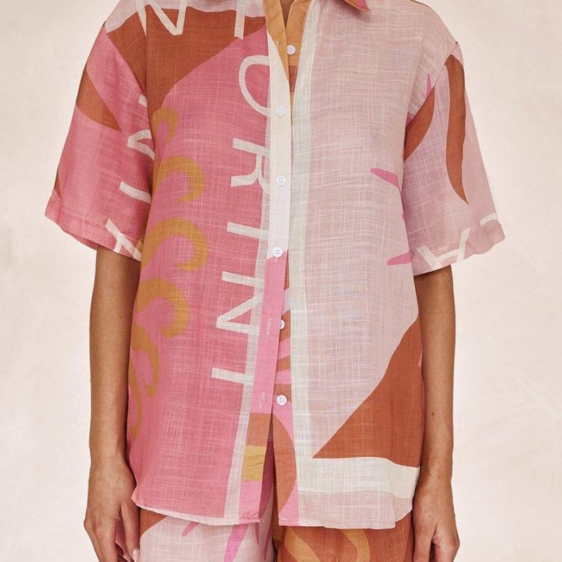 Parlak Güneş Bol Baskılı Tatil Gömlek Şort Takım