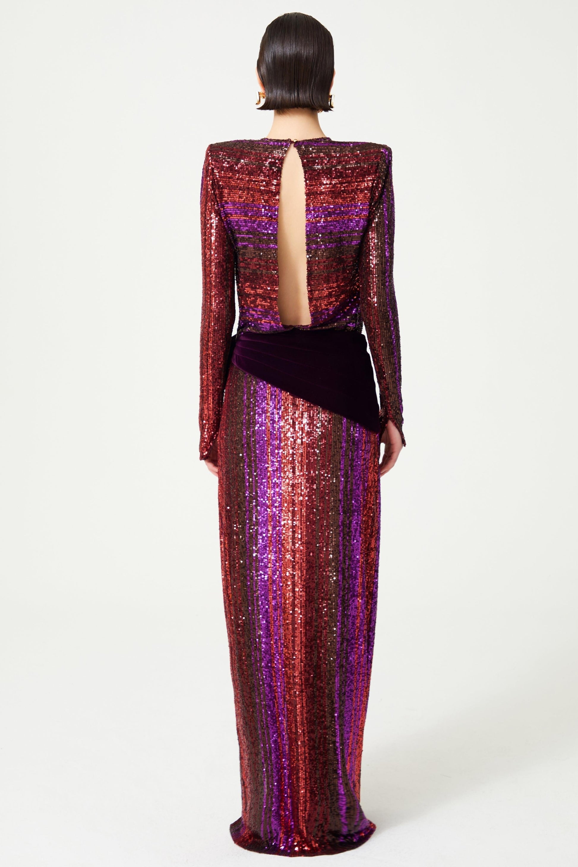 Fravia Payetler Kadife Yırtmaçlı Maxi Elbise