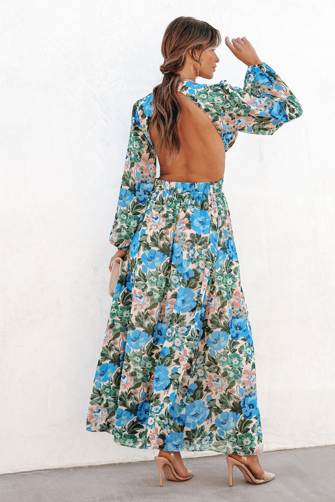 Andrey Baskılı V Yaka Cut Out Maxi Elbise