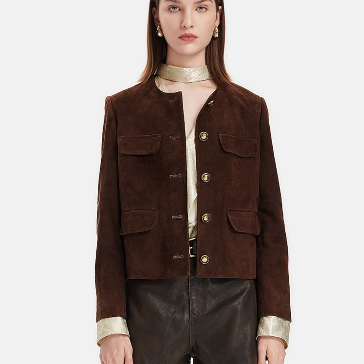 Fransız Kürklü Deri Kısa Ceket