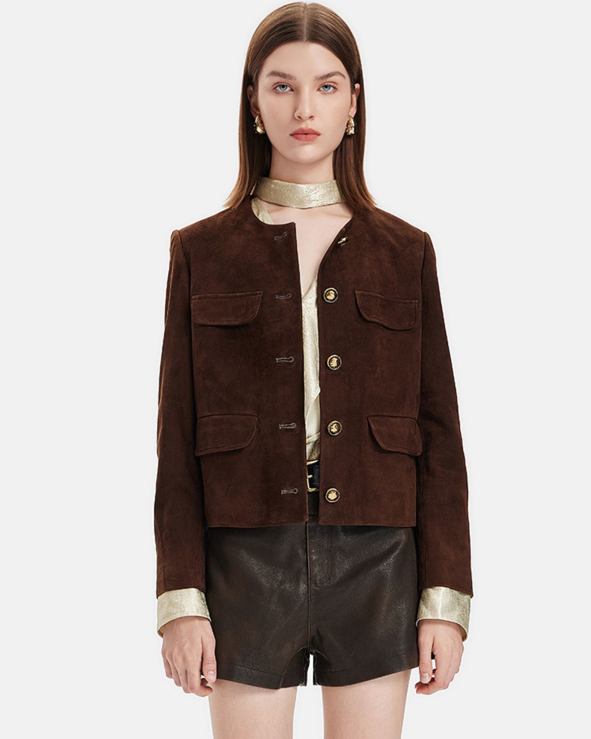 Fransız Kürklü Deri Kısa Ceket