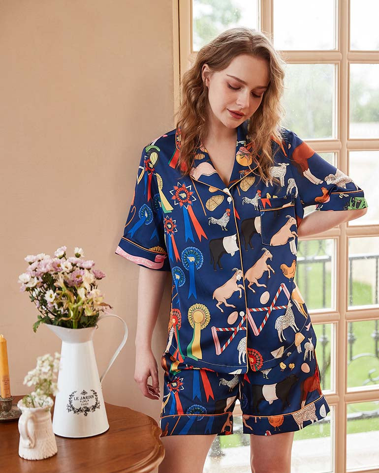 Fil ve Mobilya Baskılı Kısa Kollu Rahat Kıyafet Seti