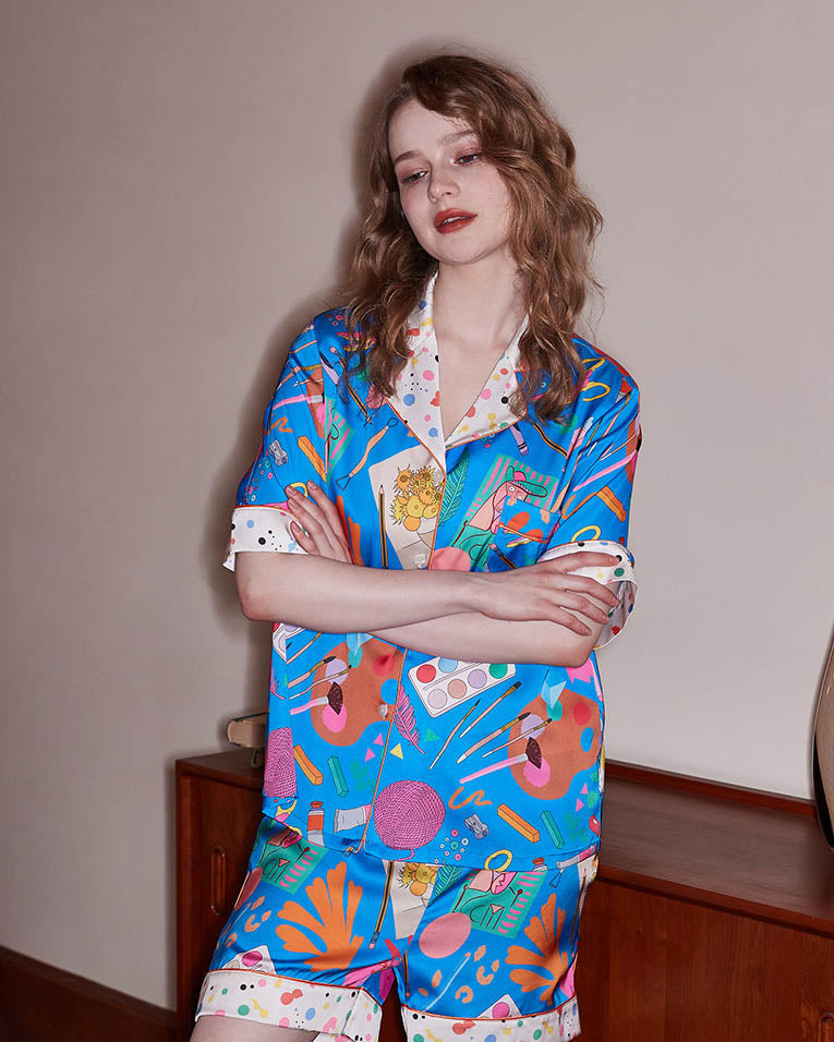 Sıcak Hava Balonu Baskılı Pijama Takımı - Beyaz