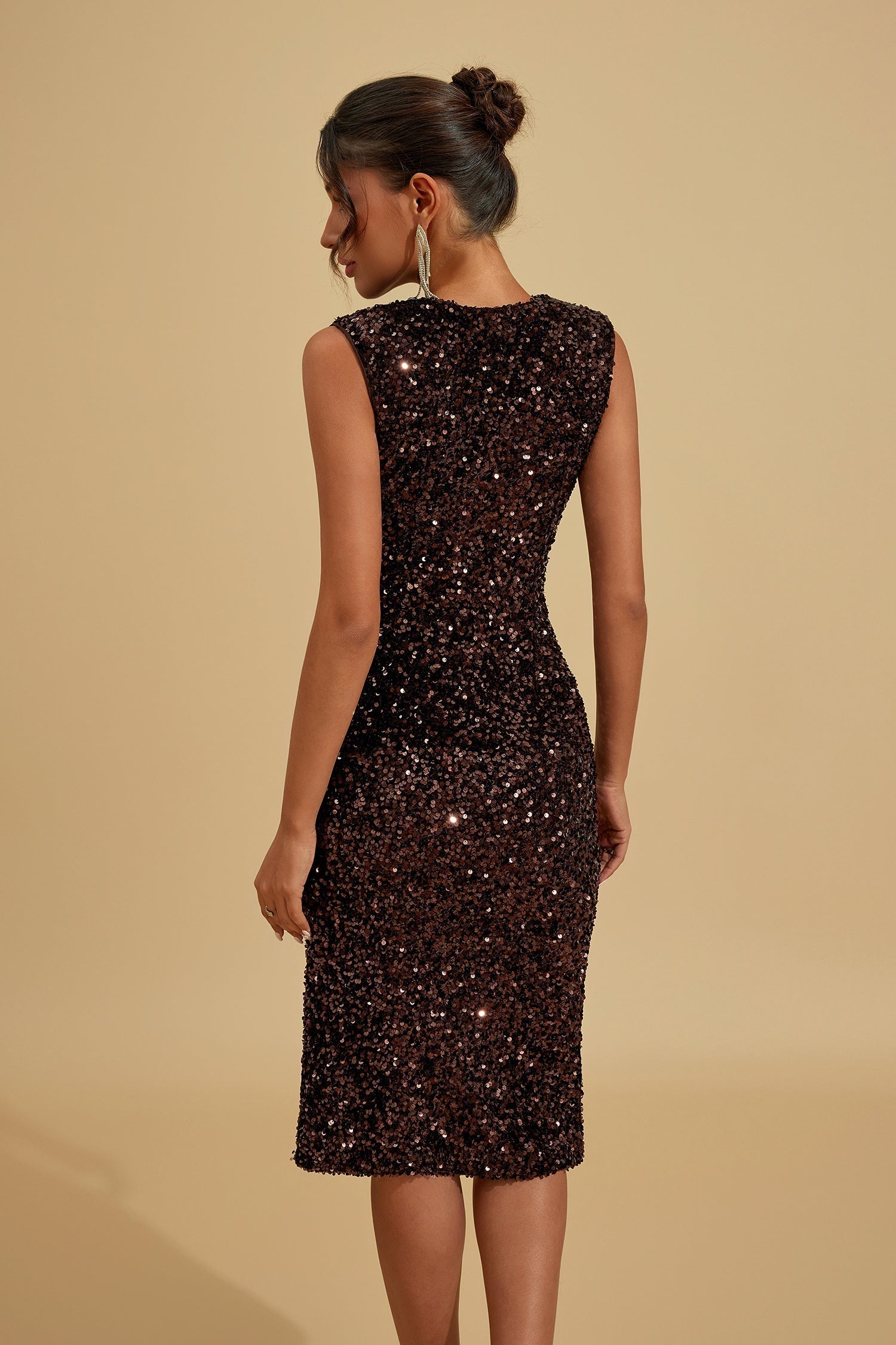 Lysandra Midnight Lüks Payet Midi Elbise