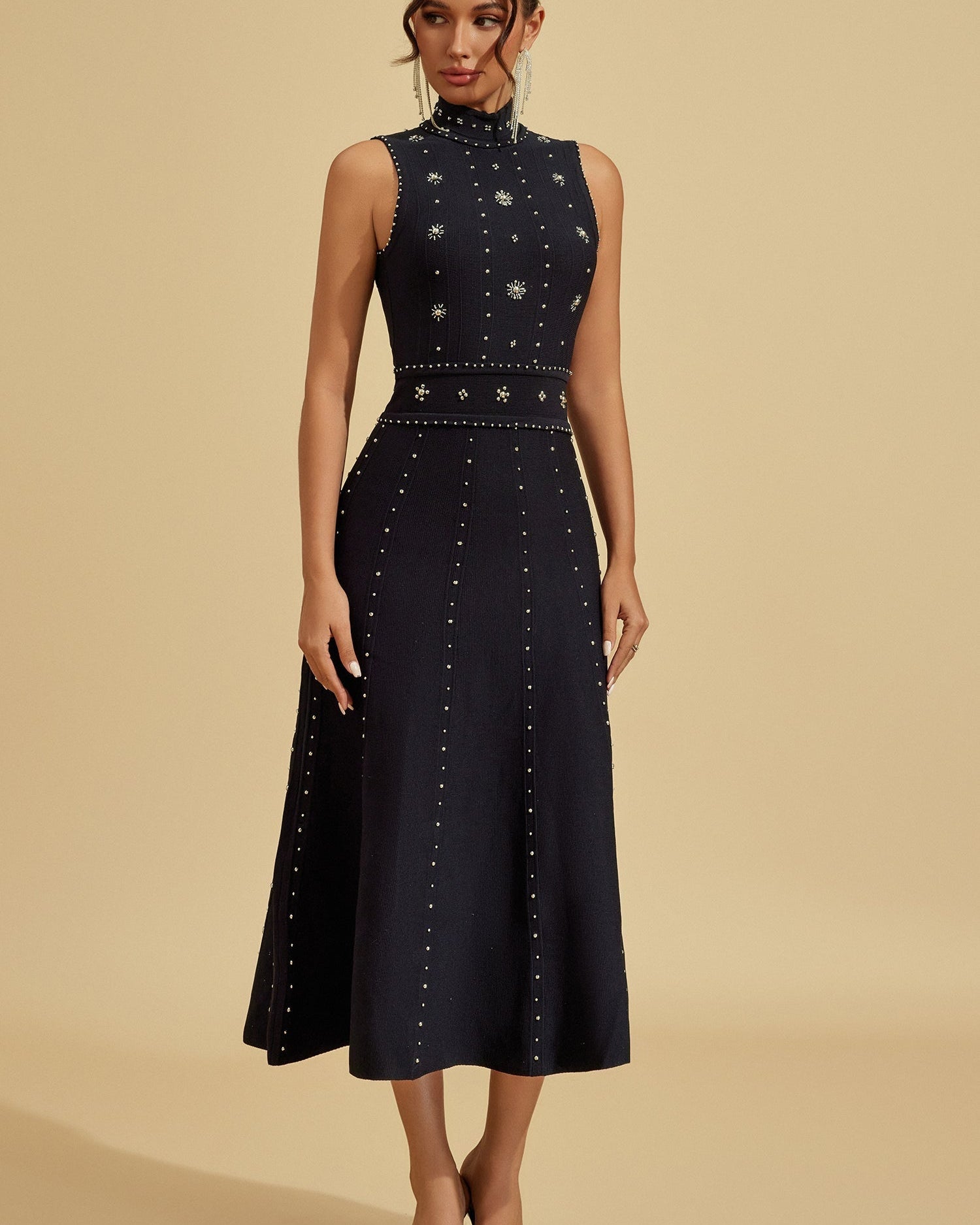 Lola Kristal Taşlı Midi Elbise