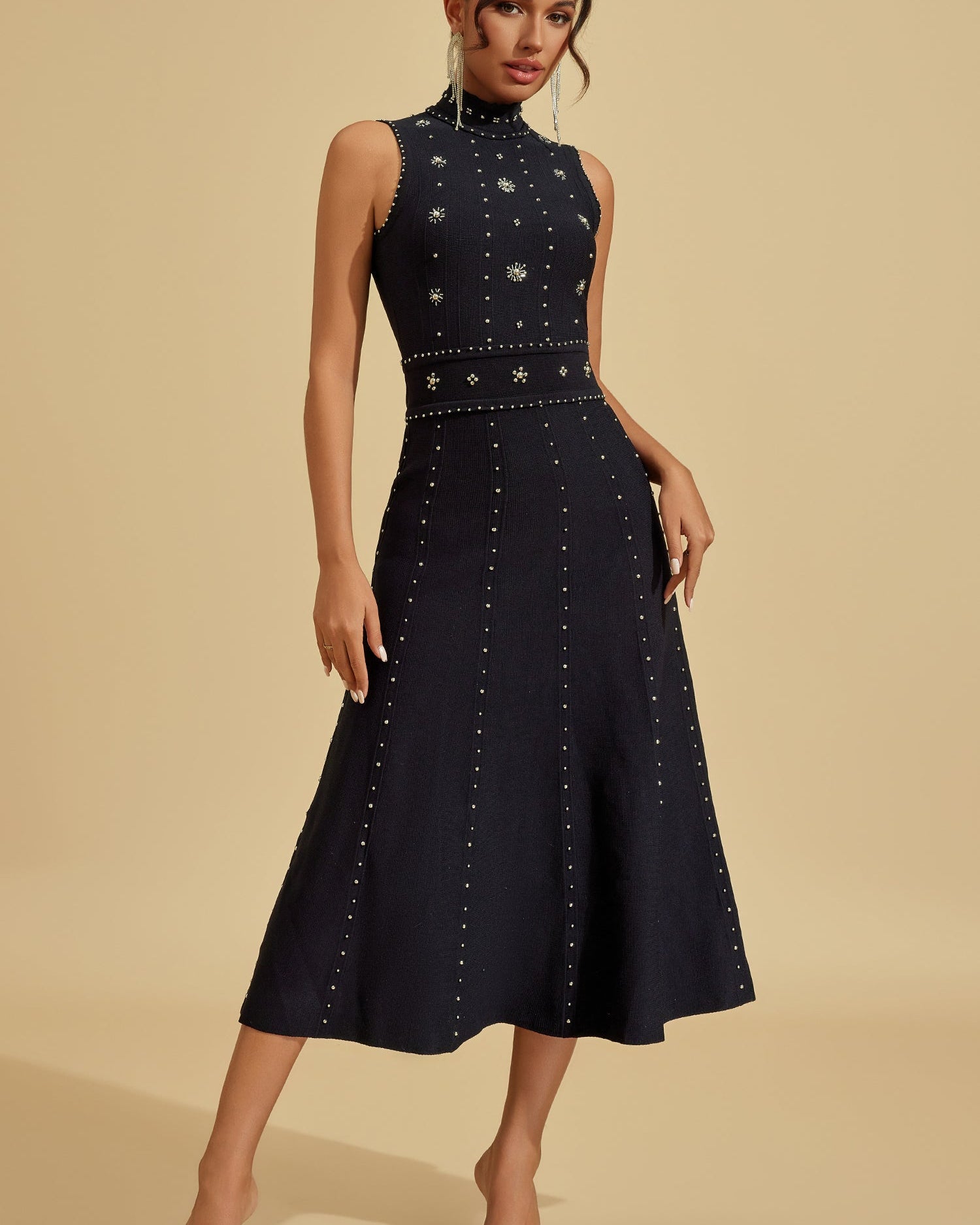 Lola Kristal Taşlı Midi Elbise