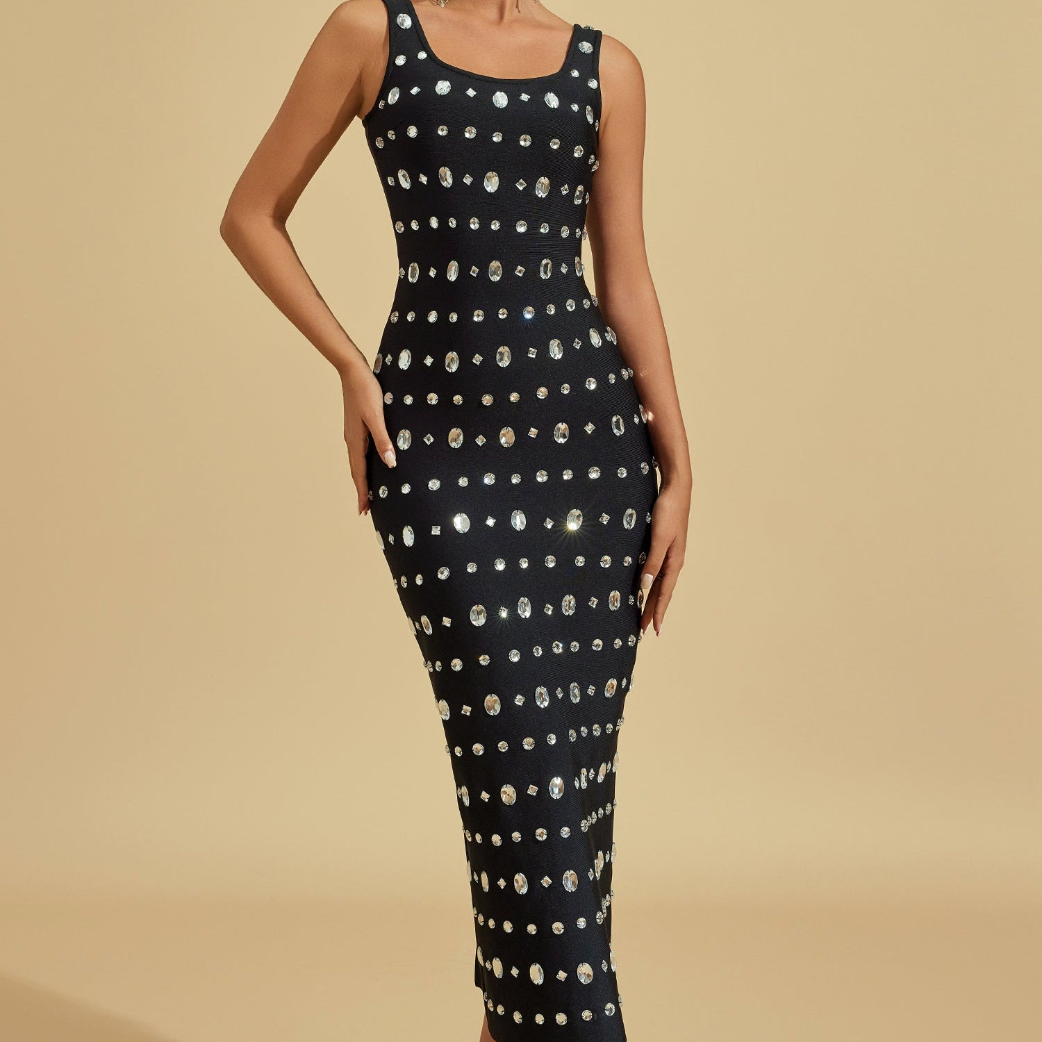 Martine Diamanté Taşlı Midi Elbise