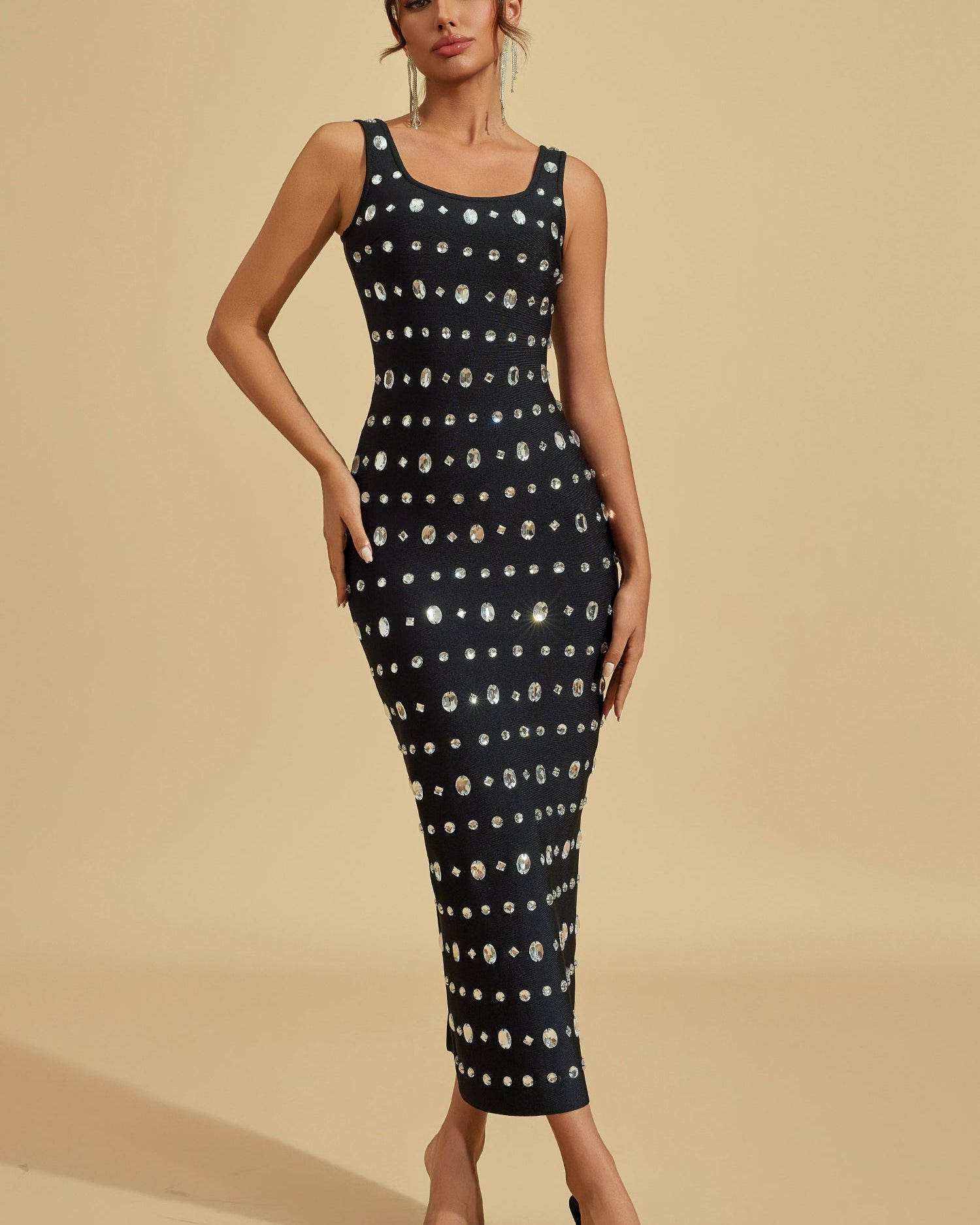 Martine Diamanté Taşlı Midi Elbise