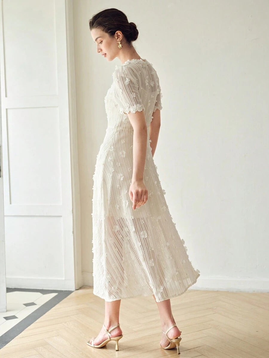 Mona Dantel İşlemeli Midi Elbise