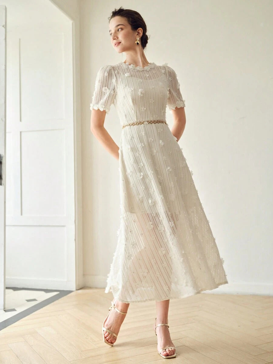 Mona Dantel İşlemeli Midi Elbise