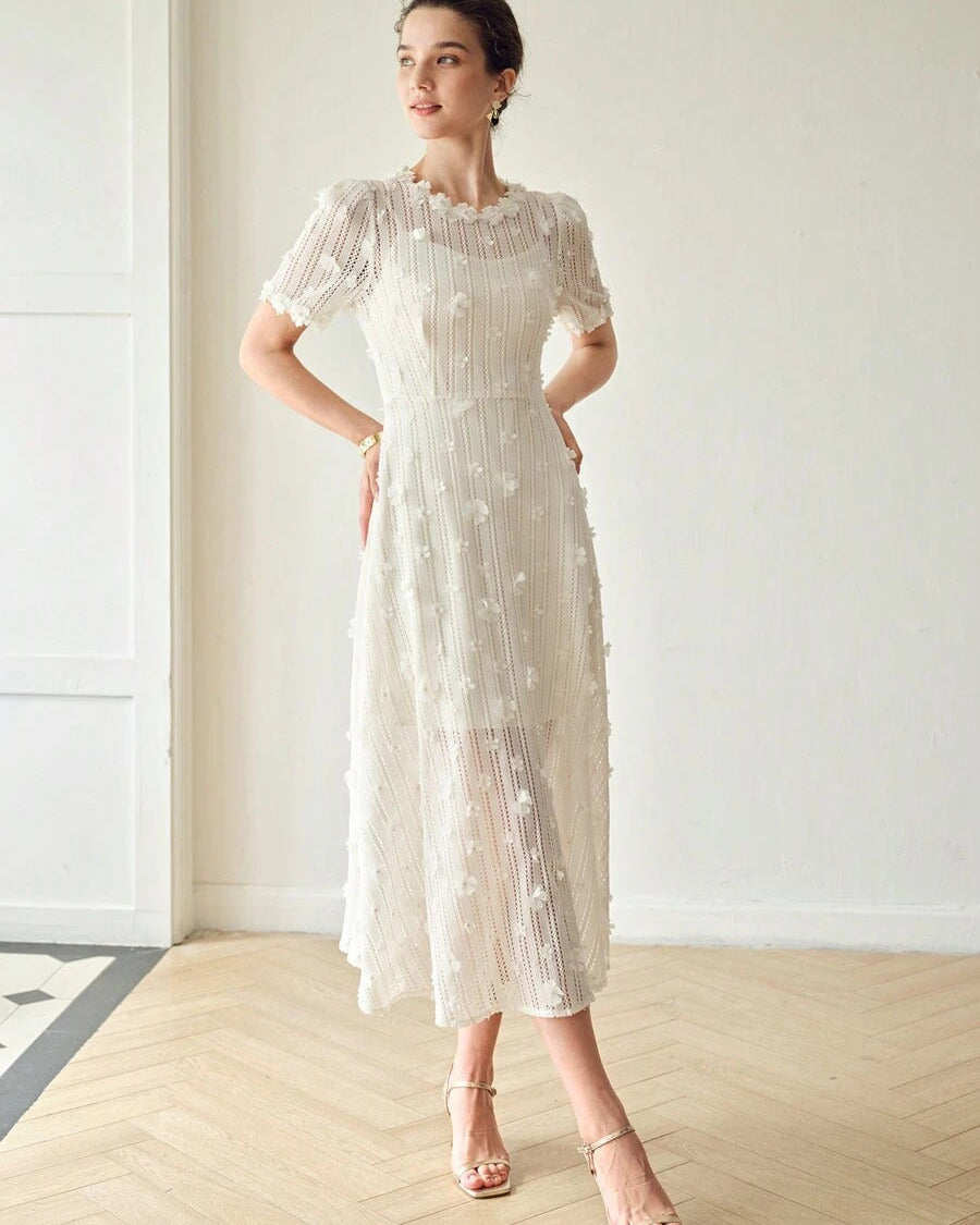 Mona Dantel İşlemeli Midi Elbise