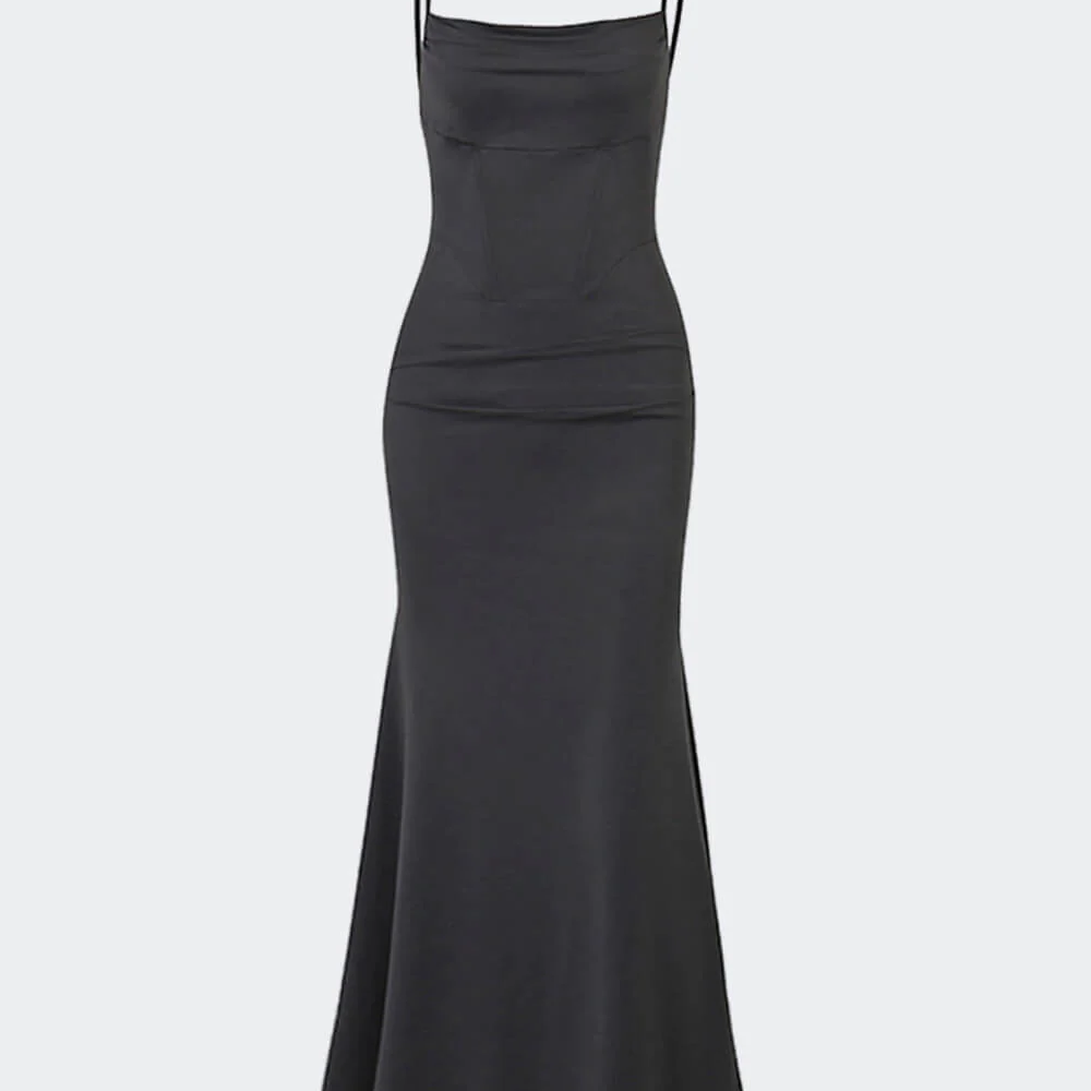 Kare Yaka Dantelli Korse Balık Kuyruk Abiye Maxi Elbise