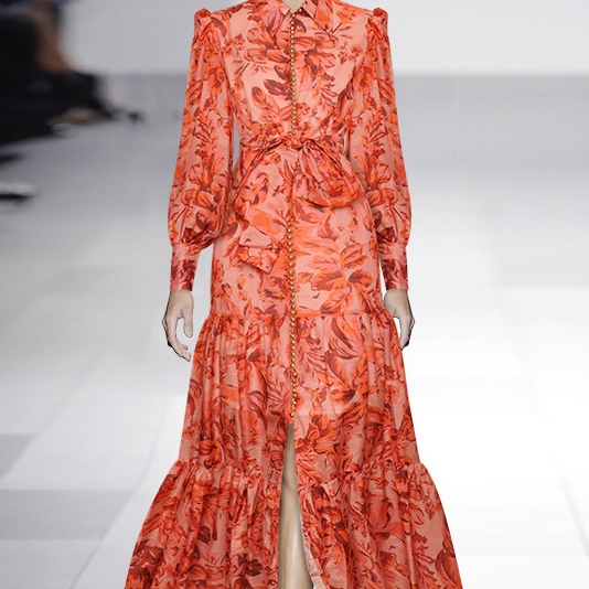 Balon kollu ve desenli Queena Maxi elbise