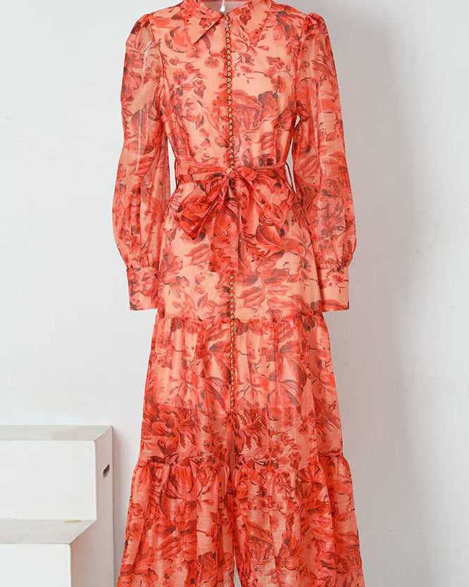 Balon kollu ve desenli Queena Maxi elbise