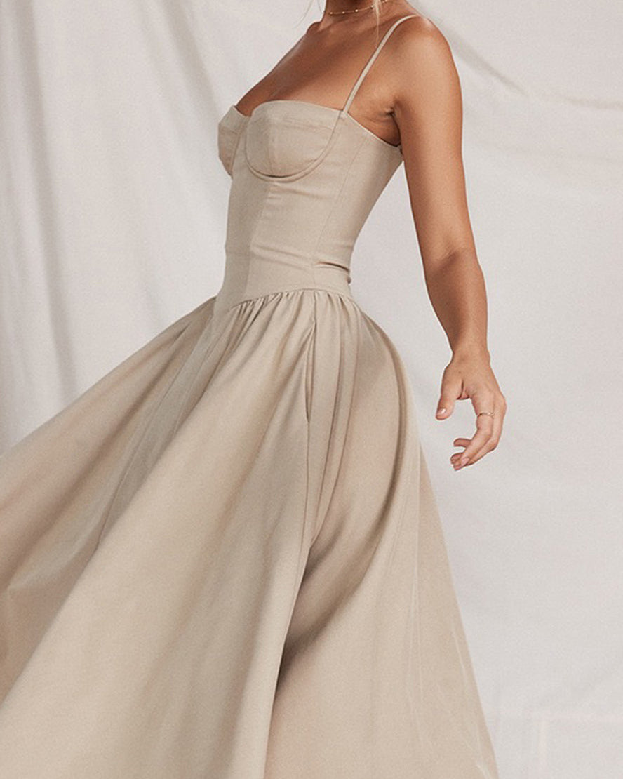 Seksi Askılı Midi Elbise