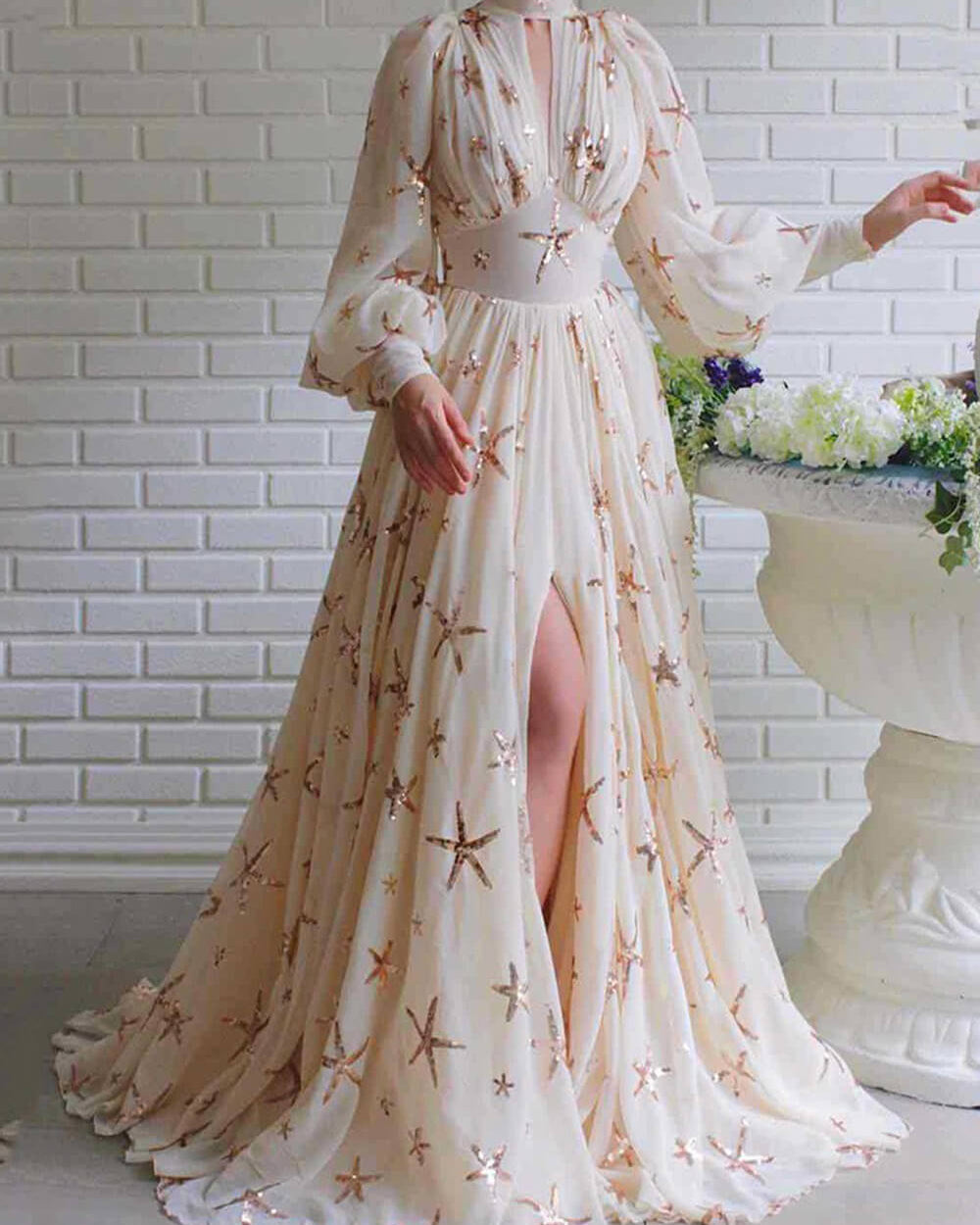 Payetli Şifon Uzun Elbise