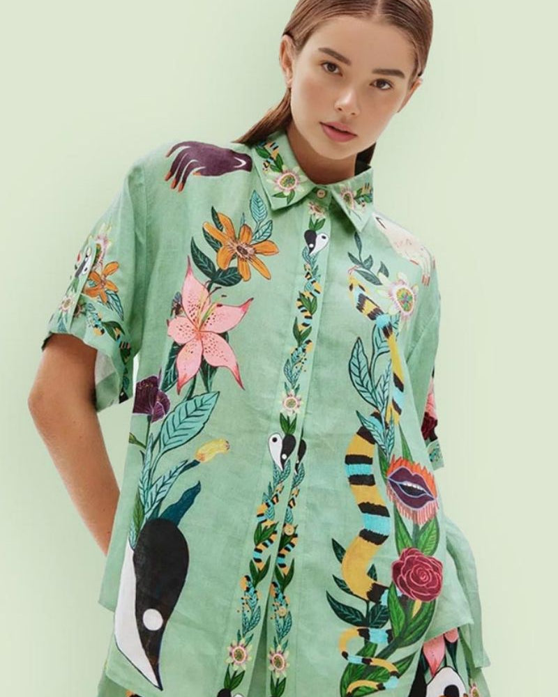 Benzersiz Etnik Desenli Bol Gömlek ve Şort Takımı