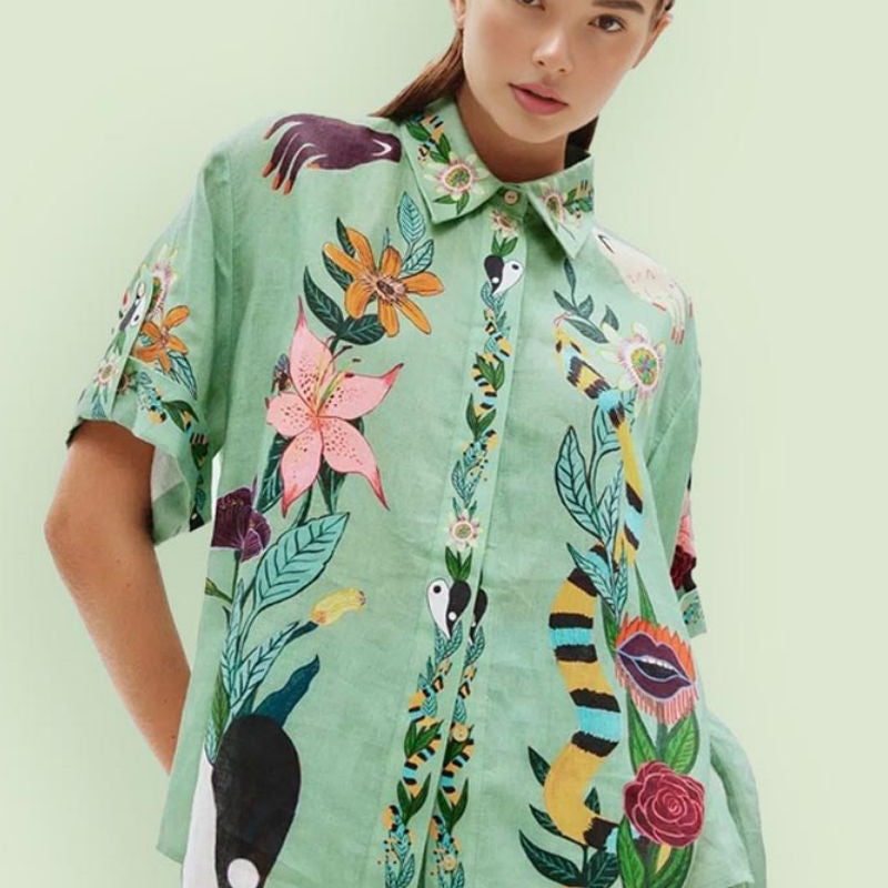 Benzersiz Etnik Desenli Bol Gömlek ve Şort Takımı