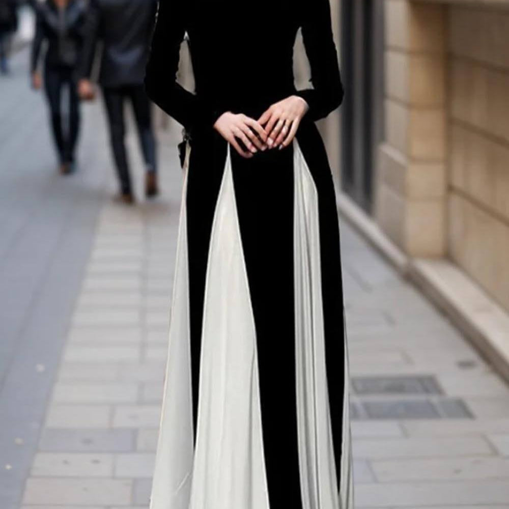 Glam Zarif Panelli Tül Uzun Kollu A Kesim Maxi Elbise