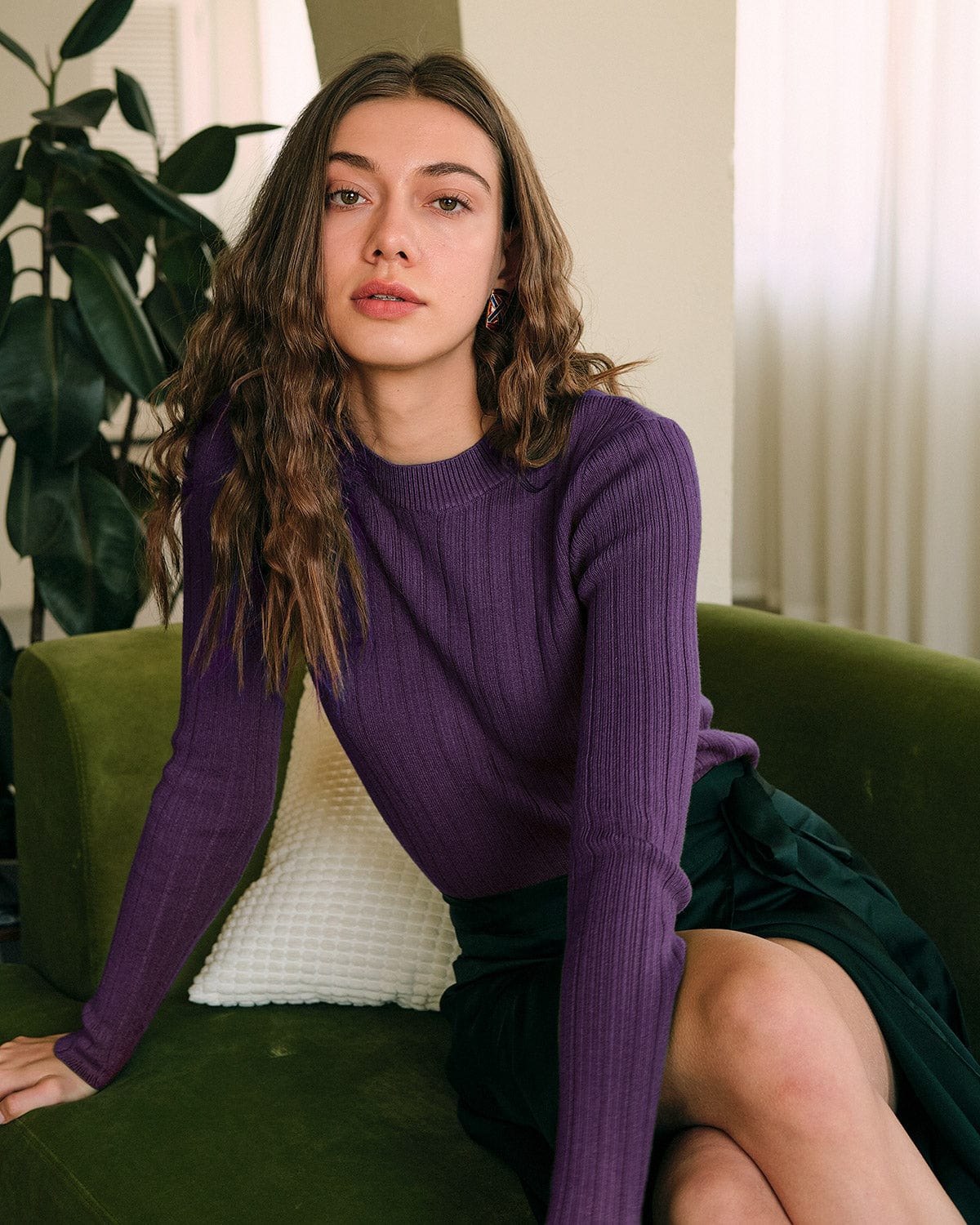 Yuvarlak Yaka Nervürlü Triko Kazak