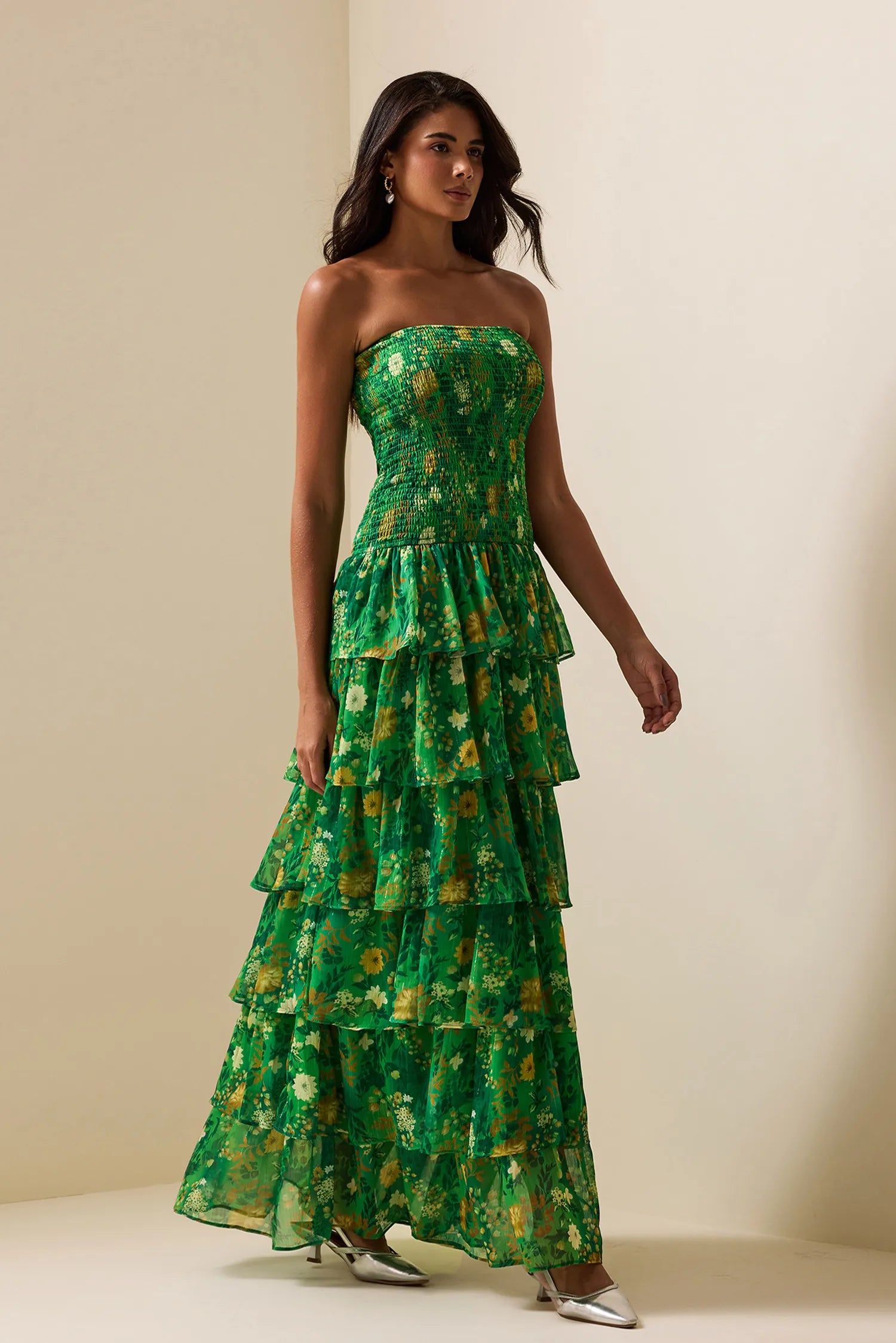 Rebecca Straplez Katlı Uzun Elbise