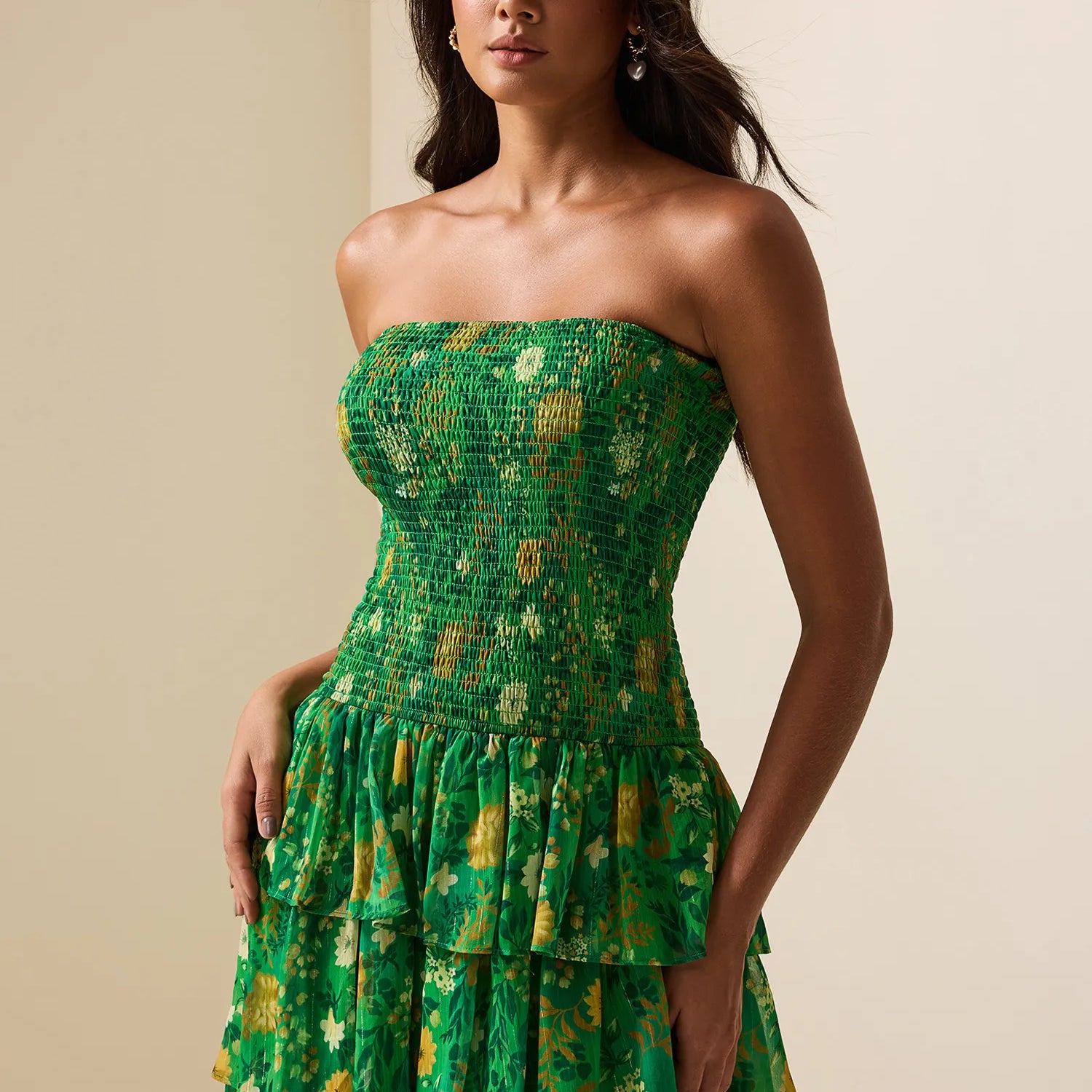 Rebecca Straplez Katlı Uzun Elbise