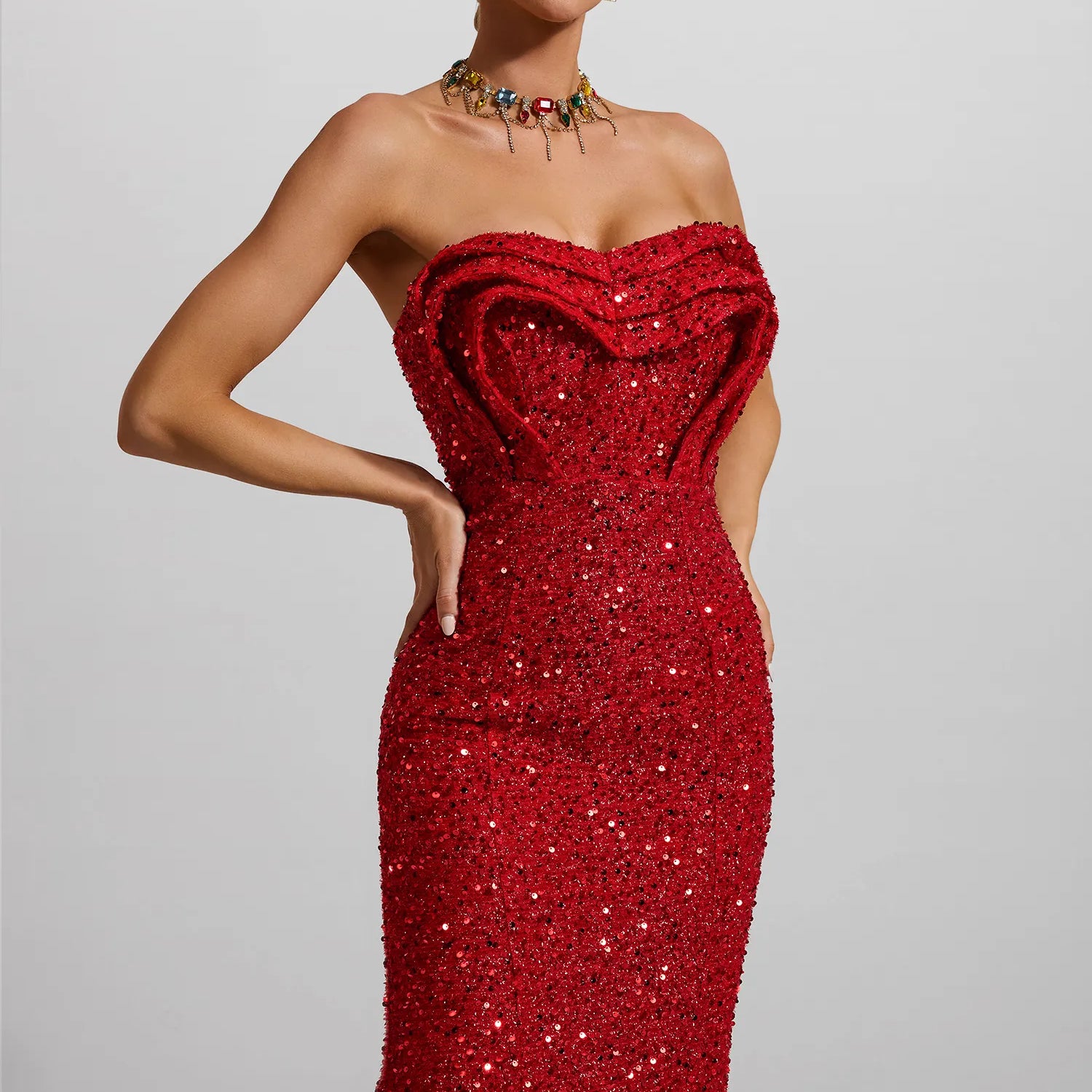 Payet Straplez Büyük Etek Boyu Maxi Elbise