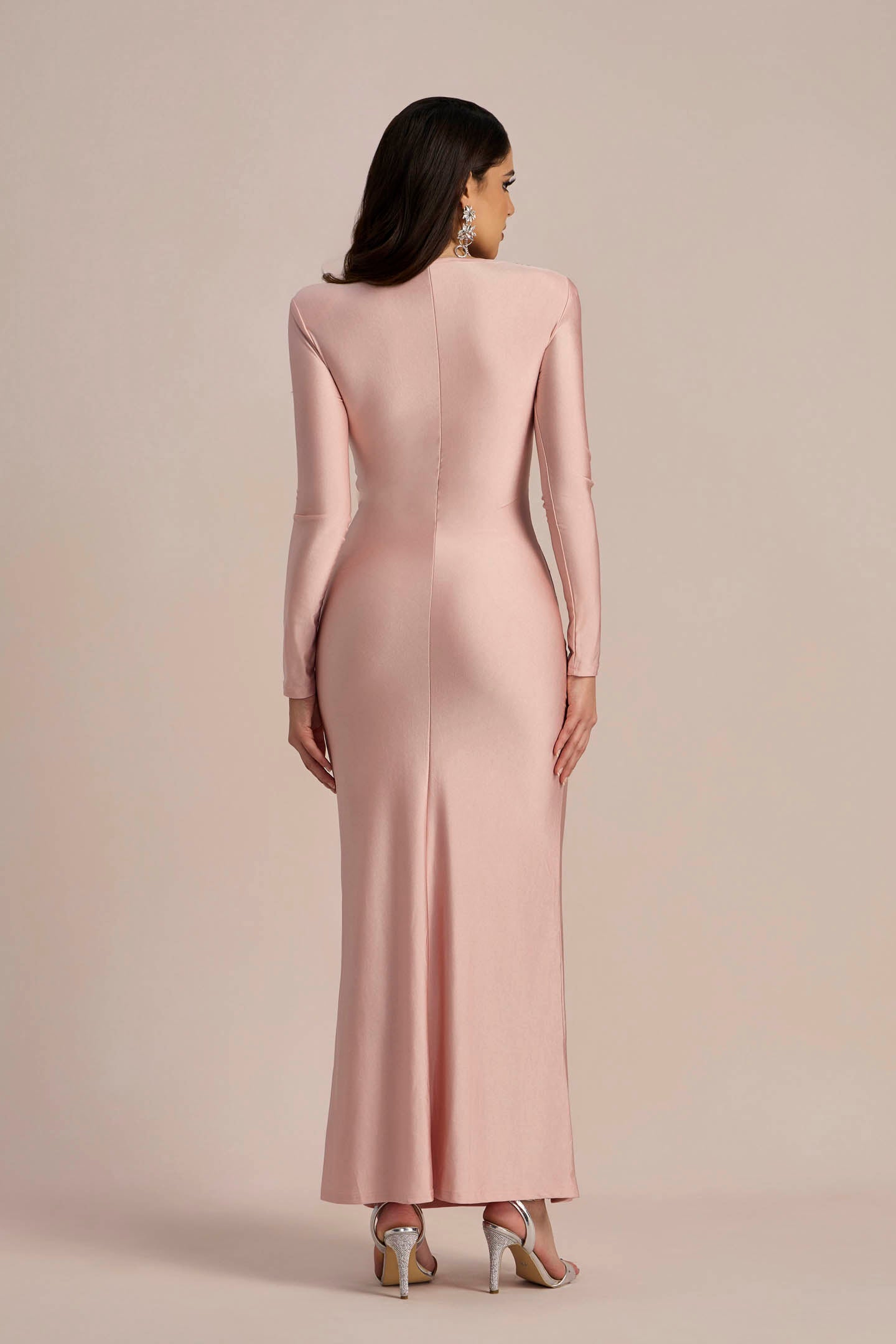 Amanda Uzun Kollu Büküm Önü Maxi Elbise