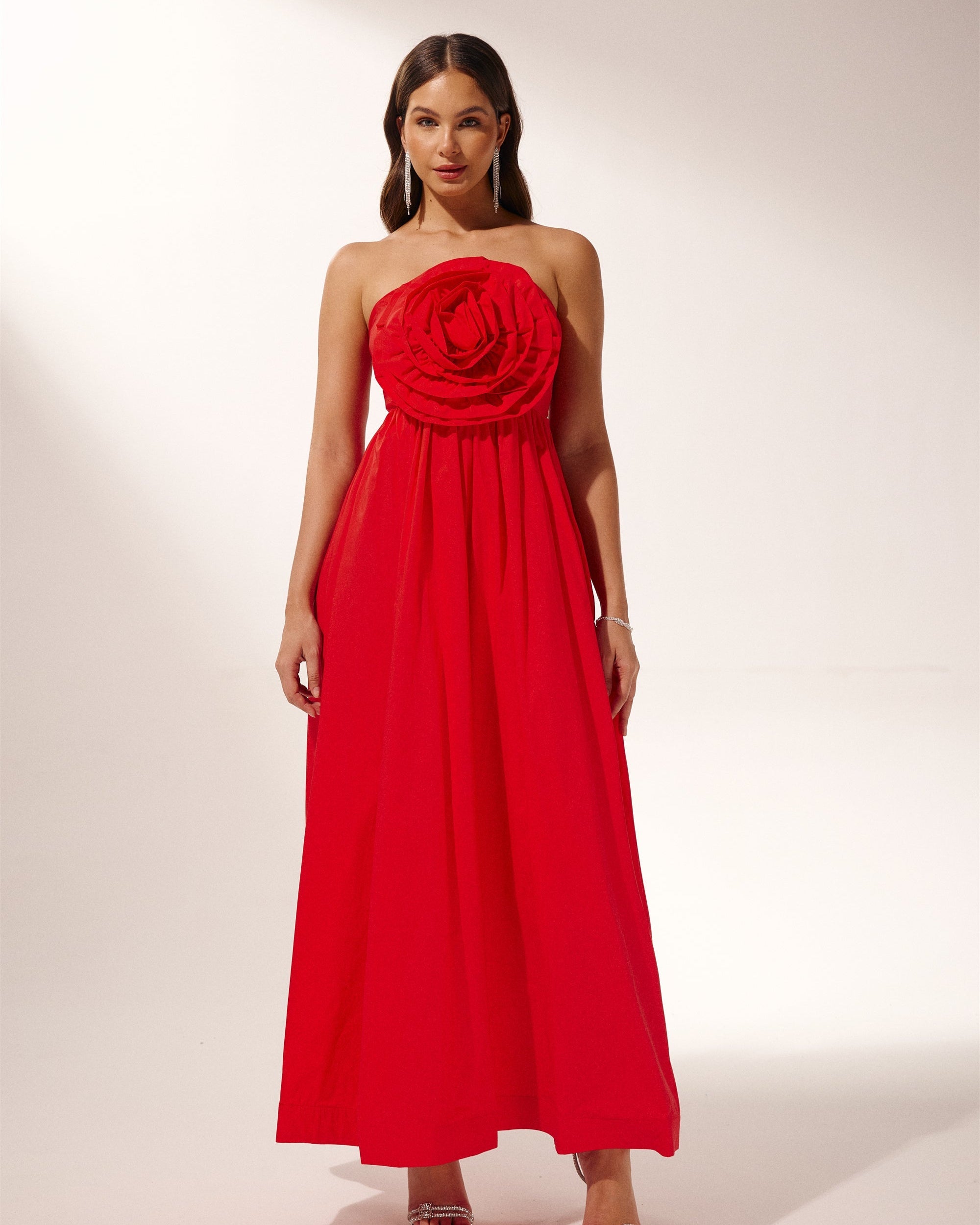 Frederica Flower Straplez Uzun Elbise