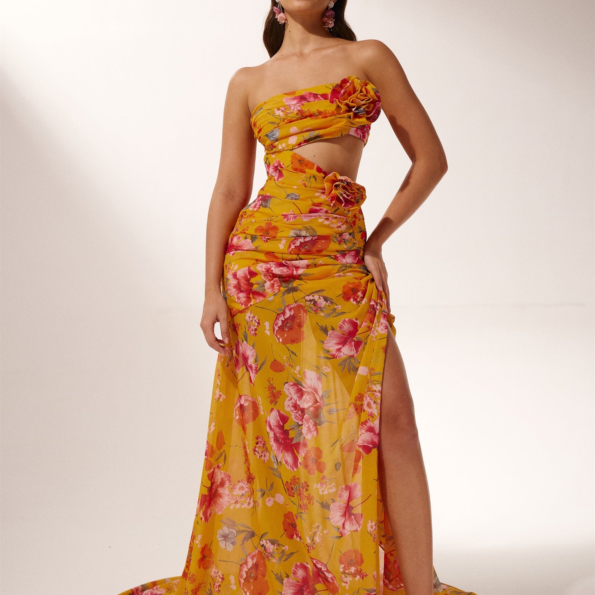 Lena Çiçek Baskılı Cut-Out Maxi Elbise