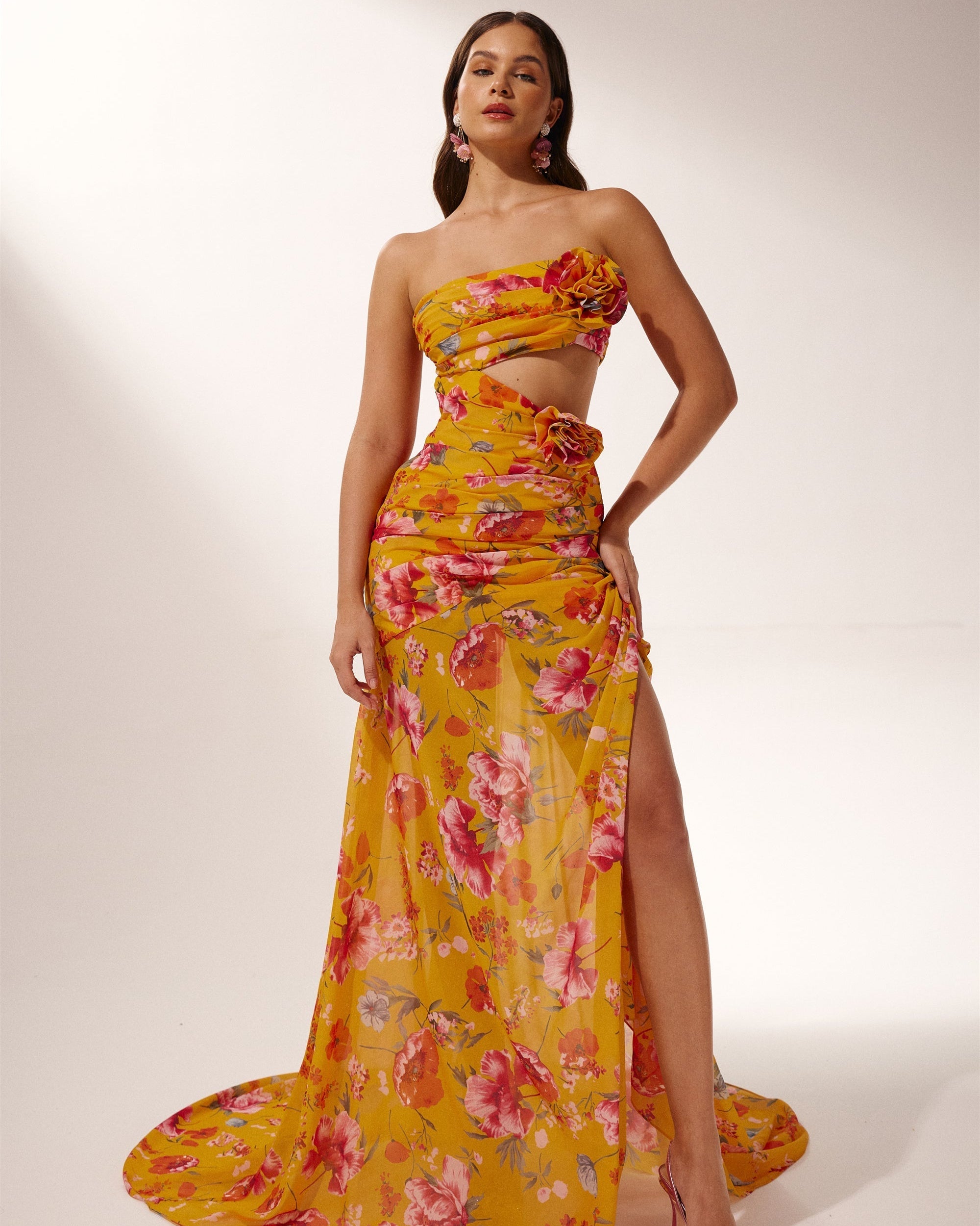 Lena Çiçek Baskılı Cut-Out Maxi Elbise