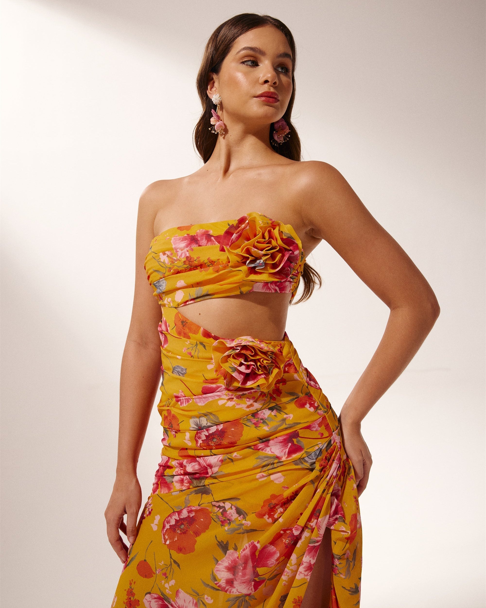 Lena Çiçek Baskılı Cut-Out Maxi Elbise