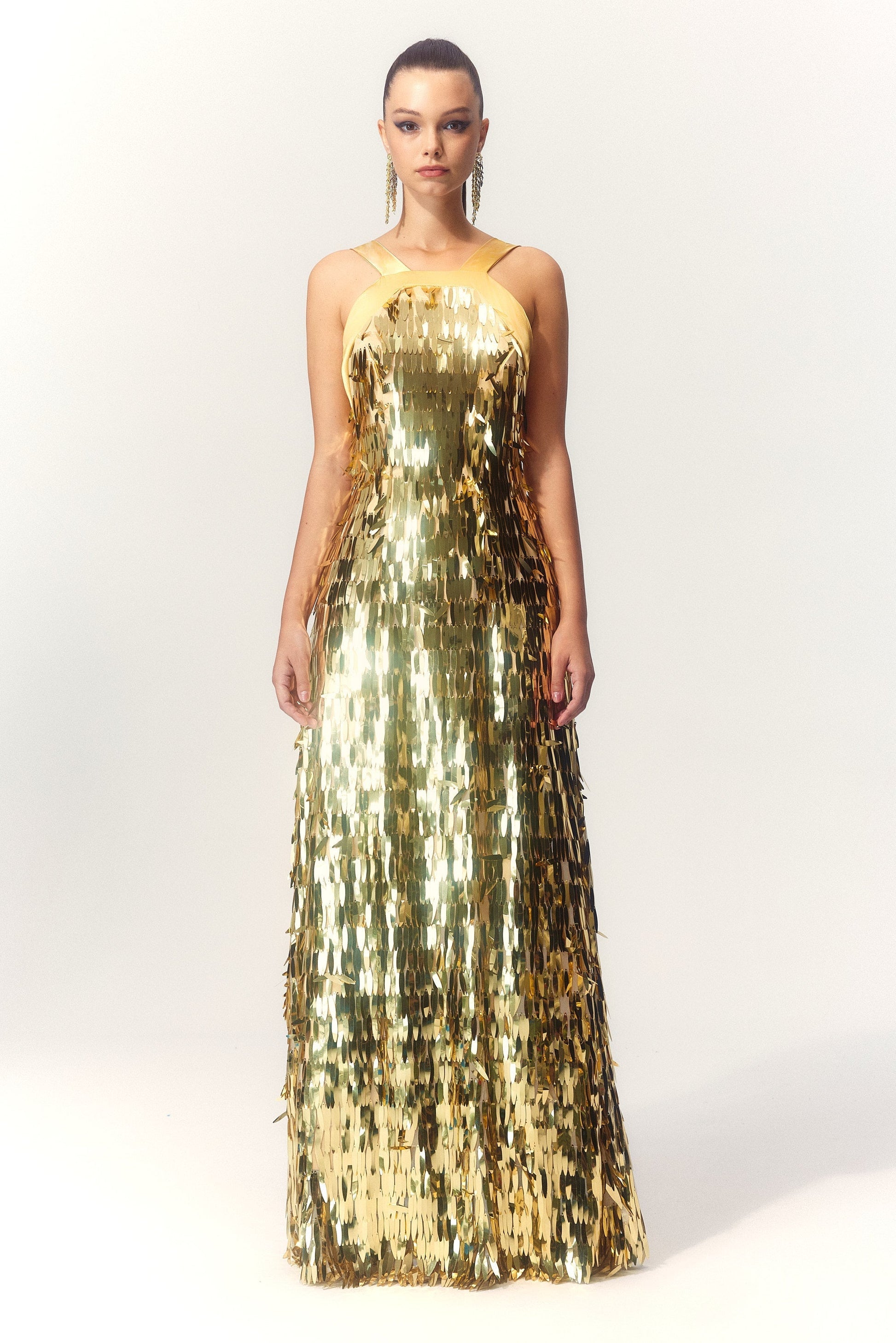 Geraldine Boyundan Bağlamalı Sırtı Açık Payet Maxi Elbise