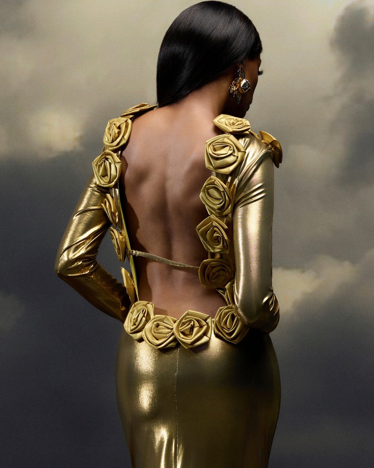 Octavia Çiçek Aplikeli Sırtı Açık Uzun Elbise