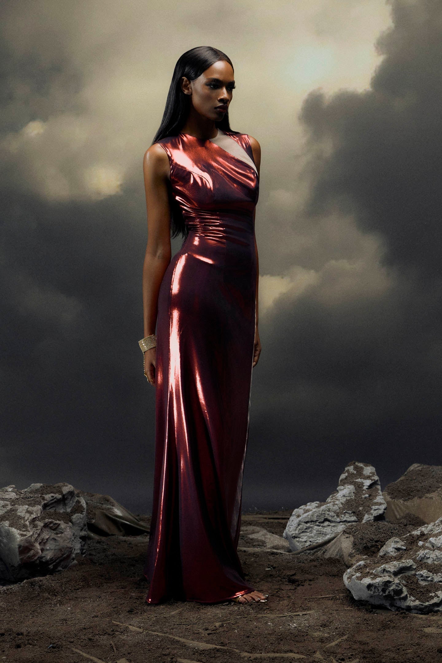 Joanna Metalik Fileli Anka Uzun Elbise