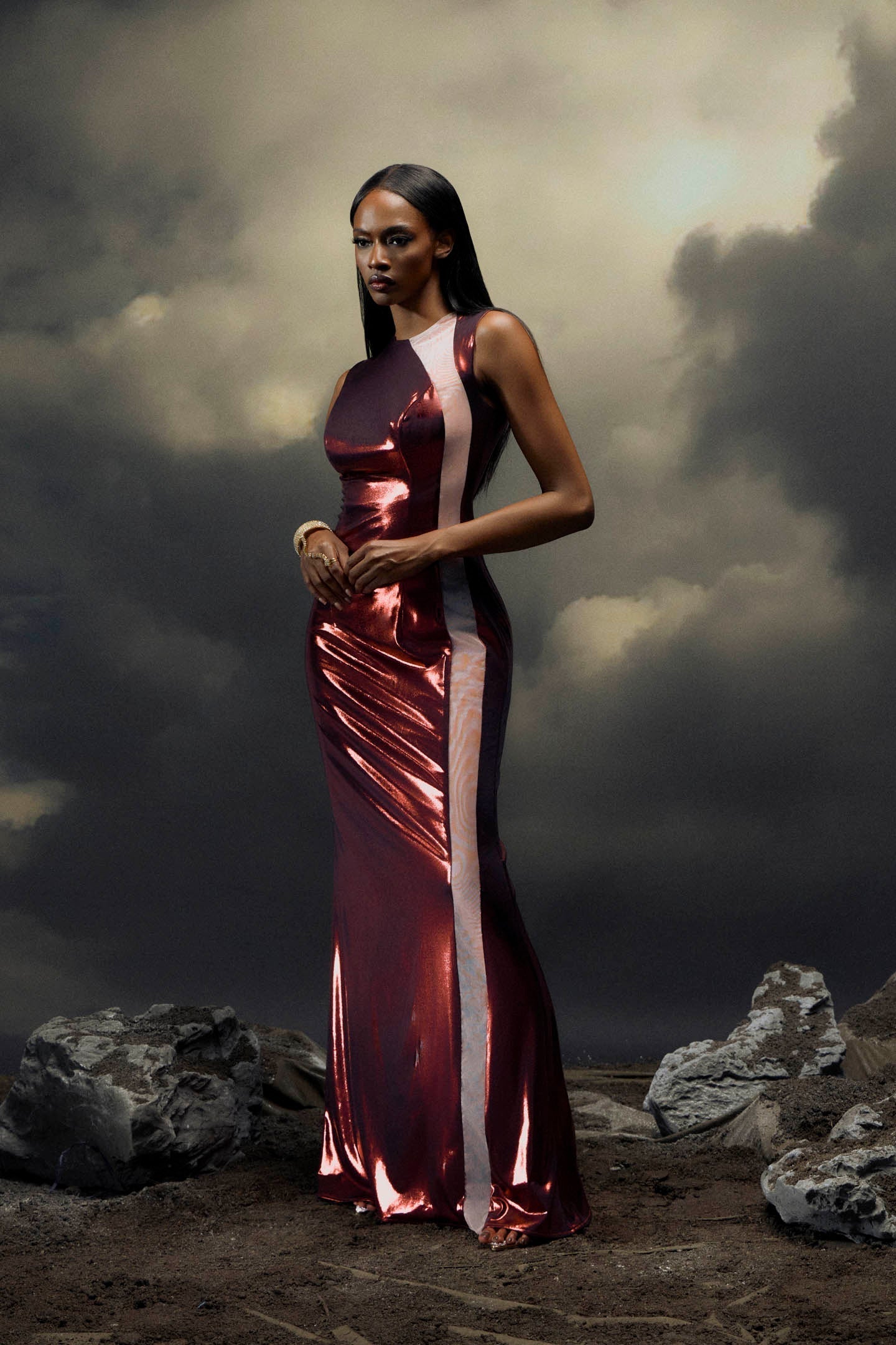 Joanna Metalik Fileli Anka Uzun Elbise