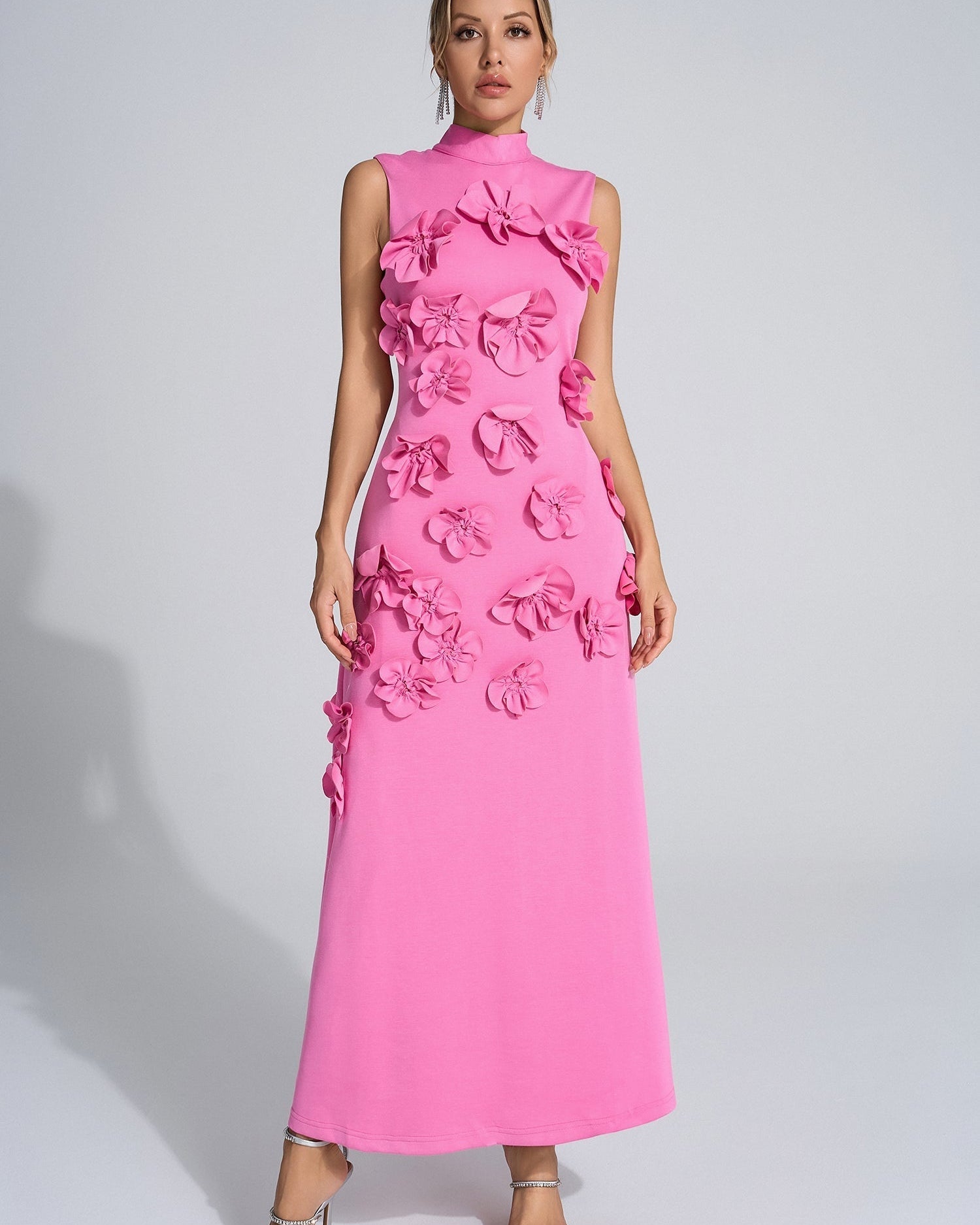 Mafali Papyonlu Suni Çiçek Süslü Maxi Elbise