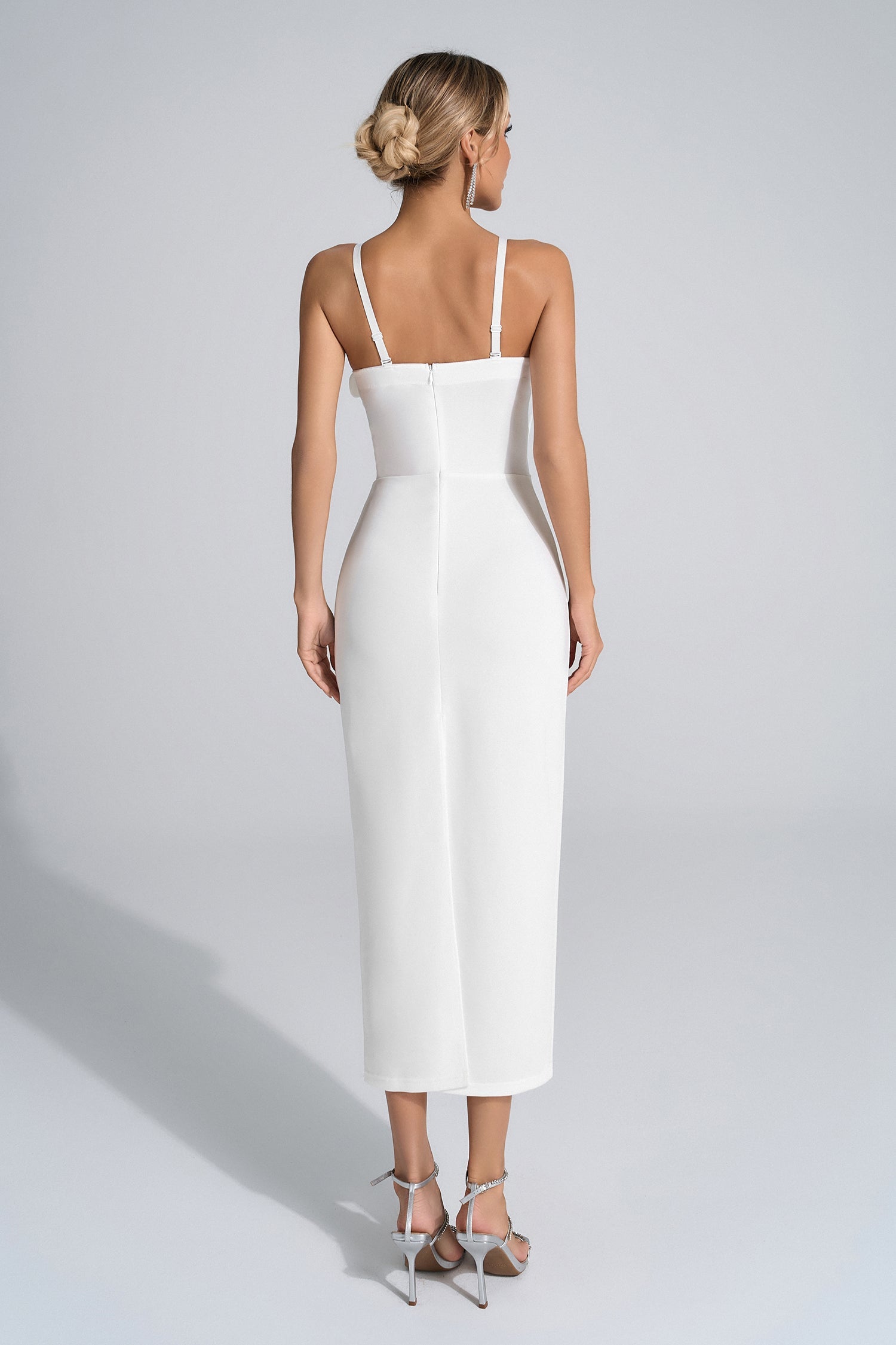 Galilea Beyaz 3D Çiçekli Uzun Elbise