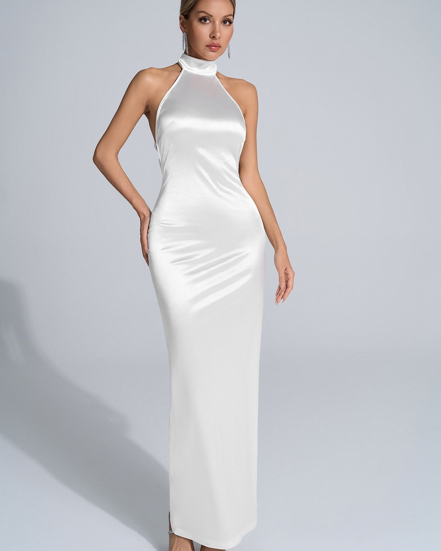 Harley Boyundan Bağlamalı Saten Maxi Elbise