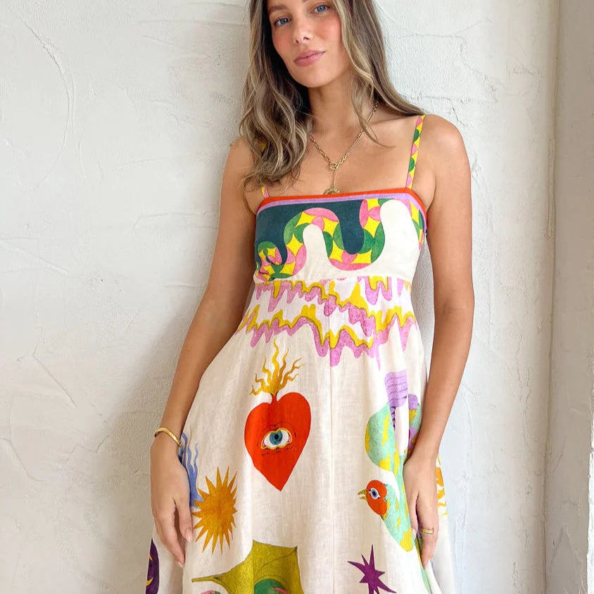 Visión Sembol Desenli Askılı Elbise