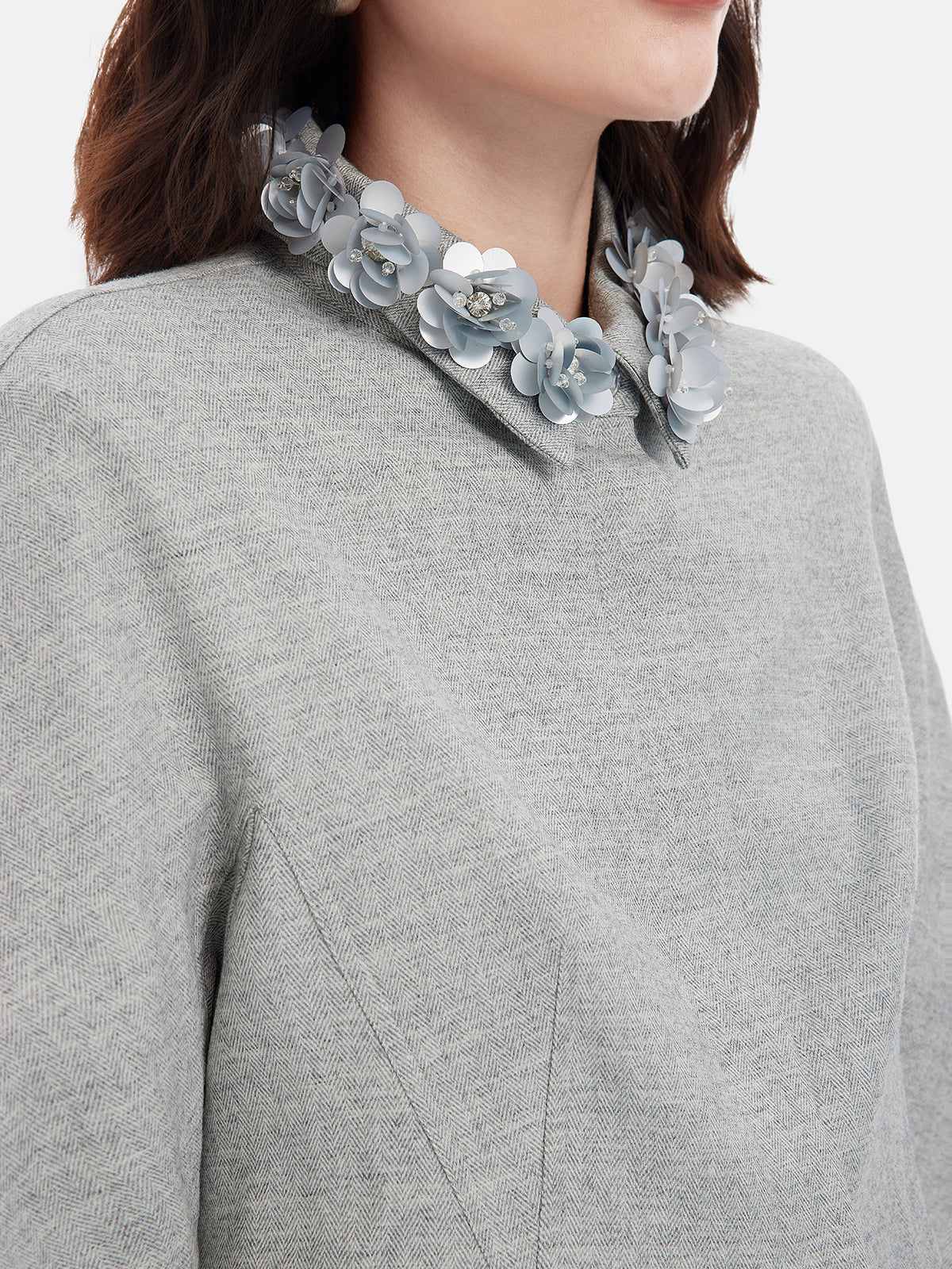 Çiçekli Boncuklu Yaka Ceket