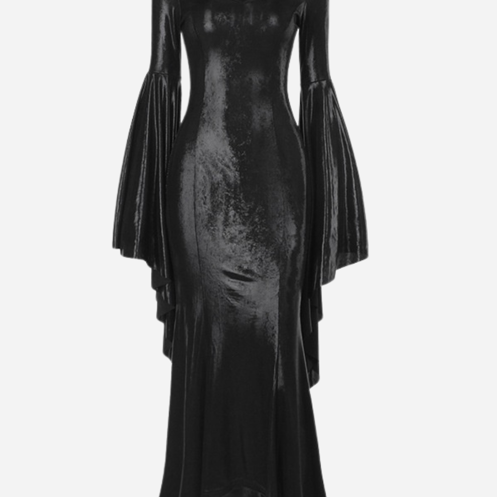 Zil Kollu Metalik Maxi Elbise