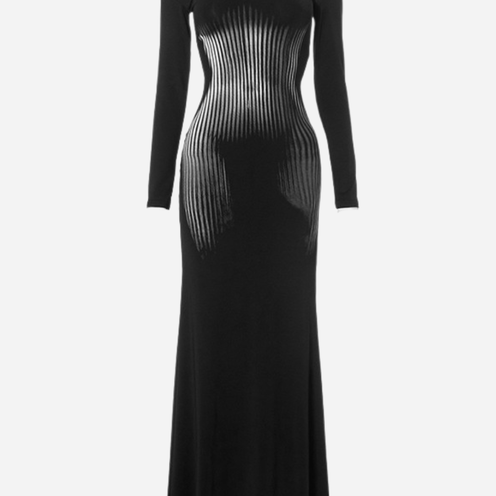 Omuzları Açık Baskılı Body Maxi Elbise